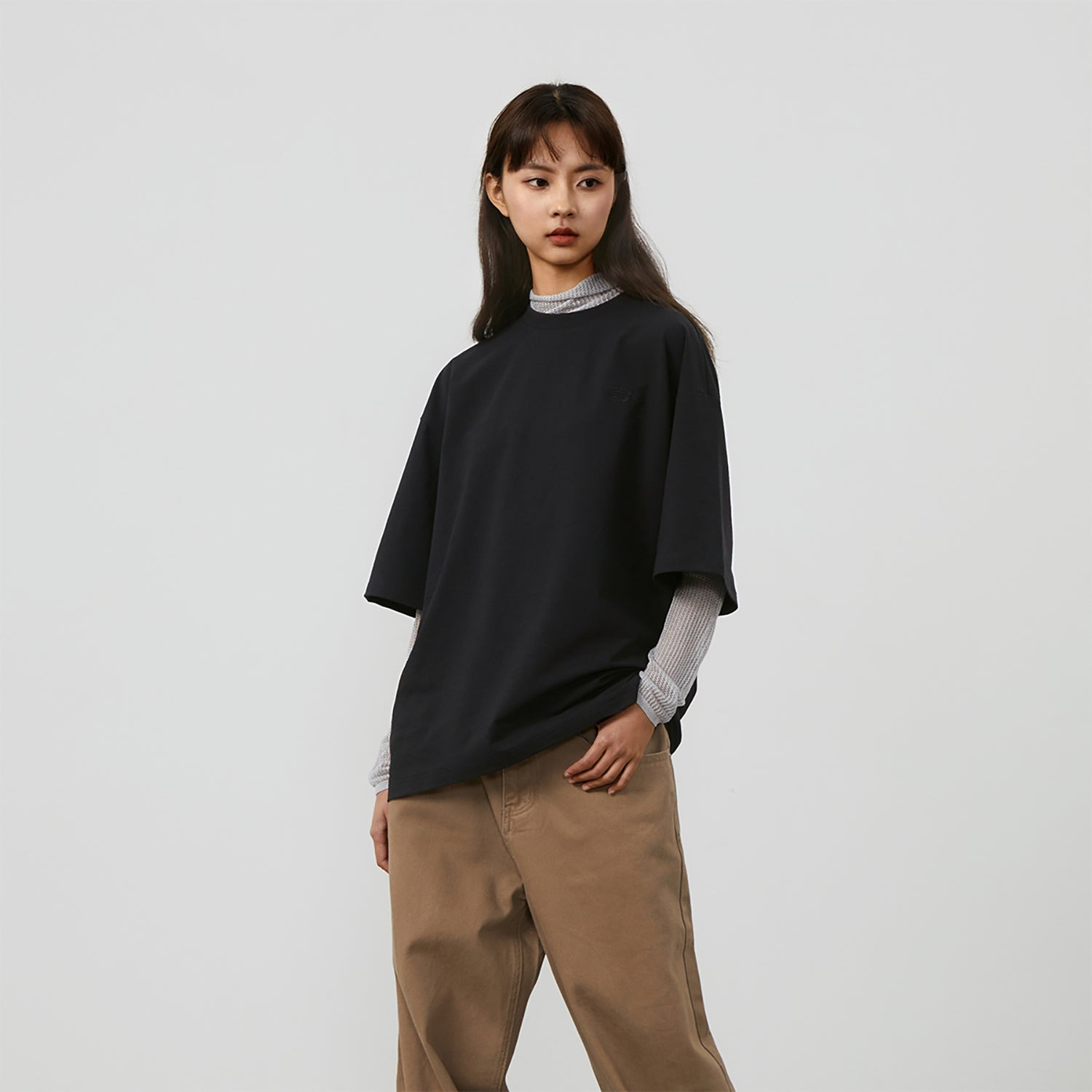 New Balance Linear Heritage Brushed Back Jersey Oversized T-Shirt 'Black' AMT42335-BK - 5