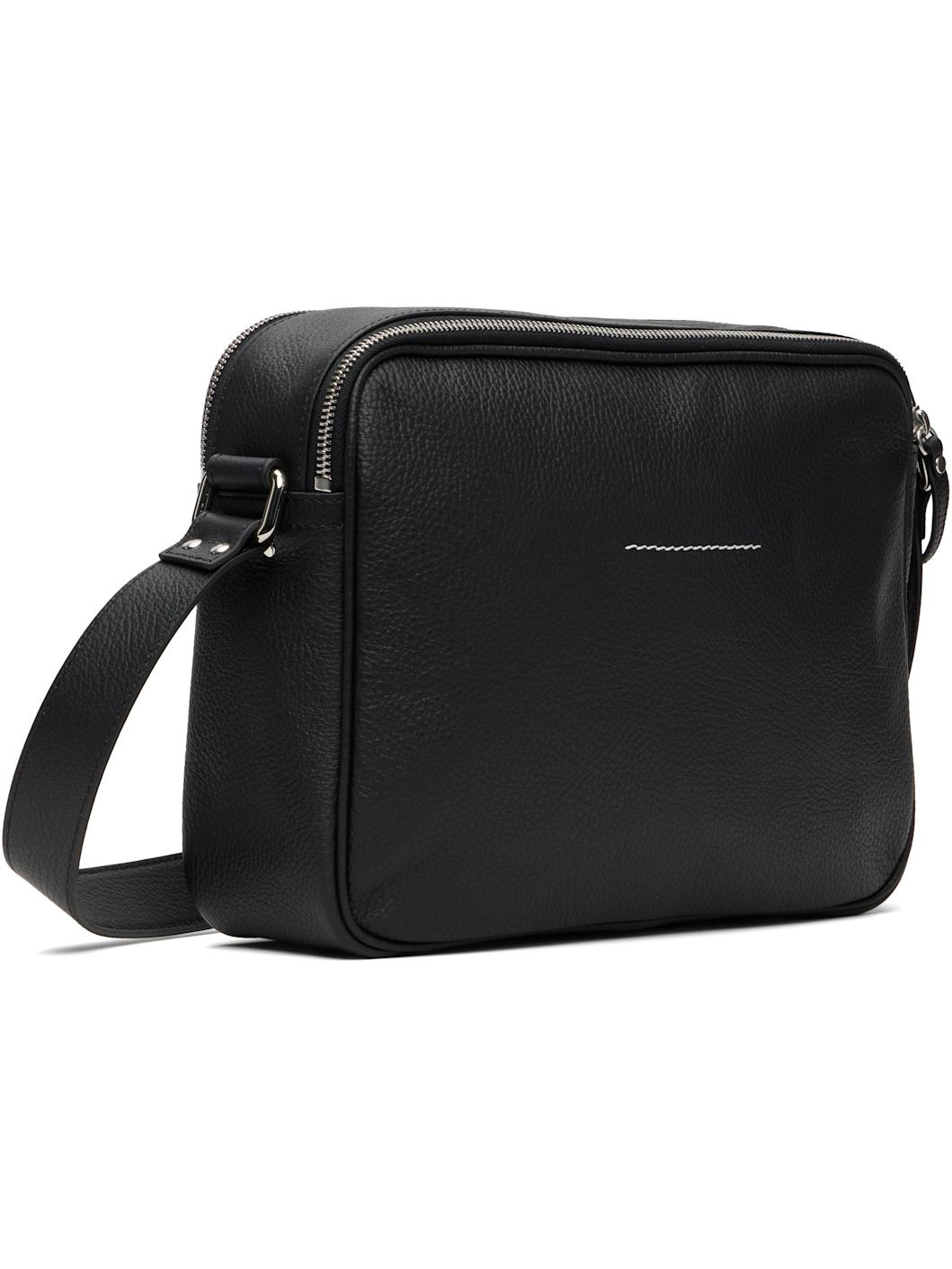 Black Leather Messenger Bag - 3