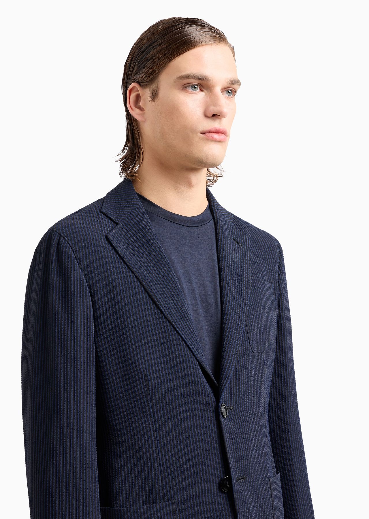Upton Line single-breasted jacket in a viscose-blend seersucker - 5
