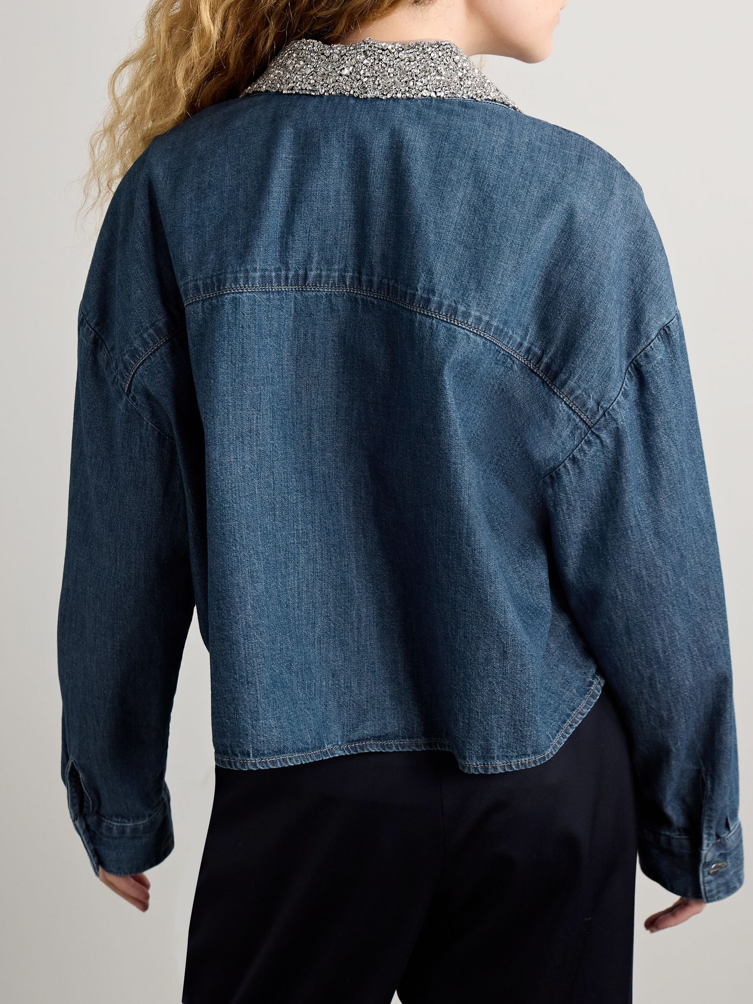 My Ex's Denim cropped crystal-embellished denim shirt Dark denim - 4