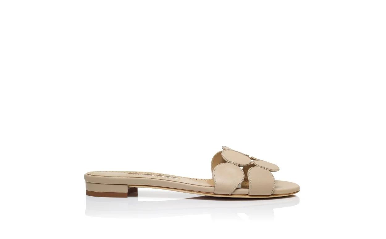 Beige Nappa Leather Flat Sandals - 1