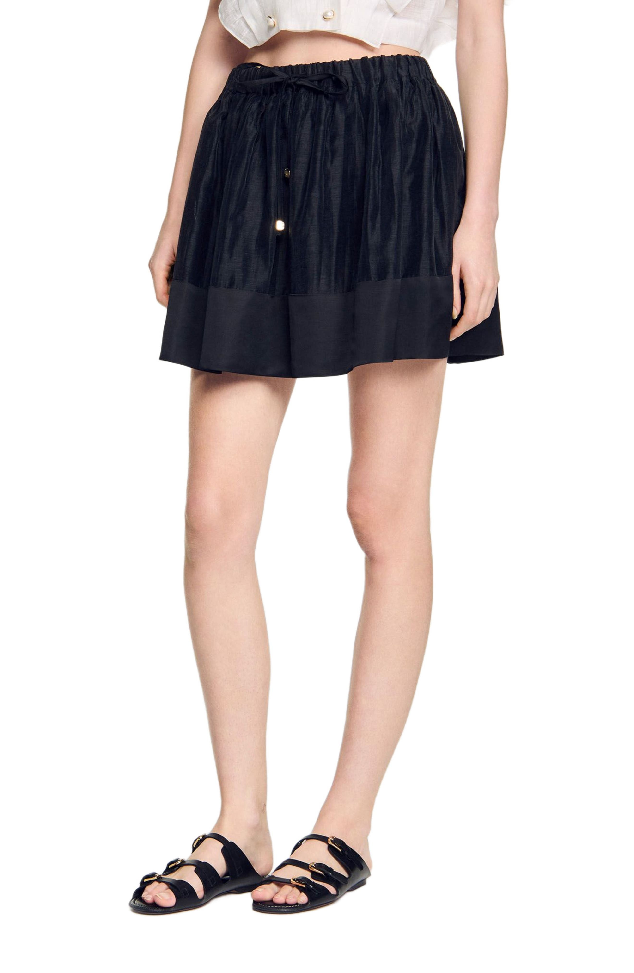 SANDRO Short dual-material skirt in Black at Nordstrom - 1