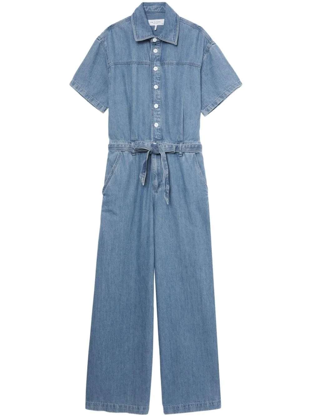 belted denim jumpsuit - 1