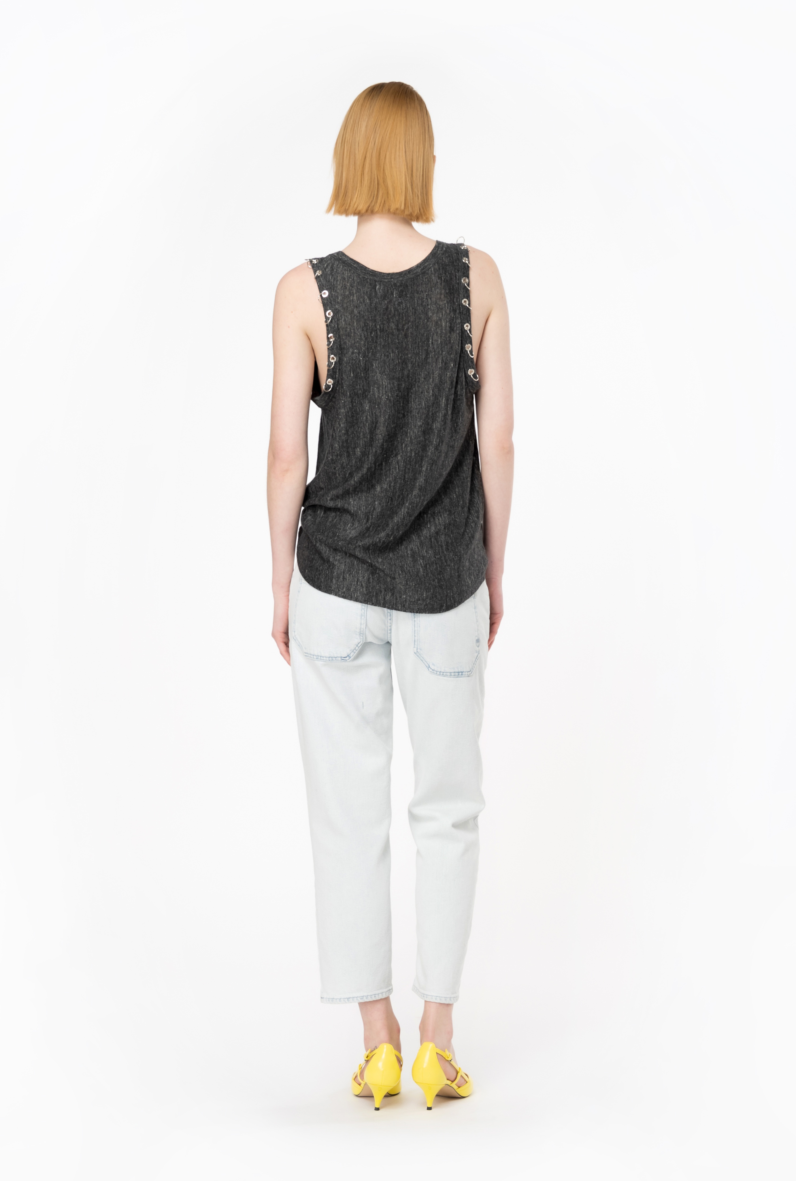 LINEN VEST TOP WITH PIERCING-ADORNED EDGES - 5