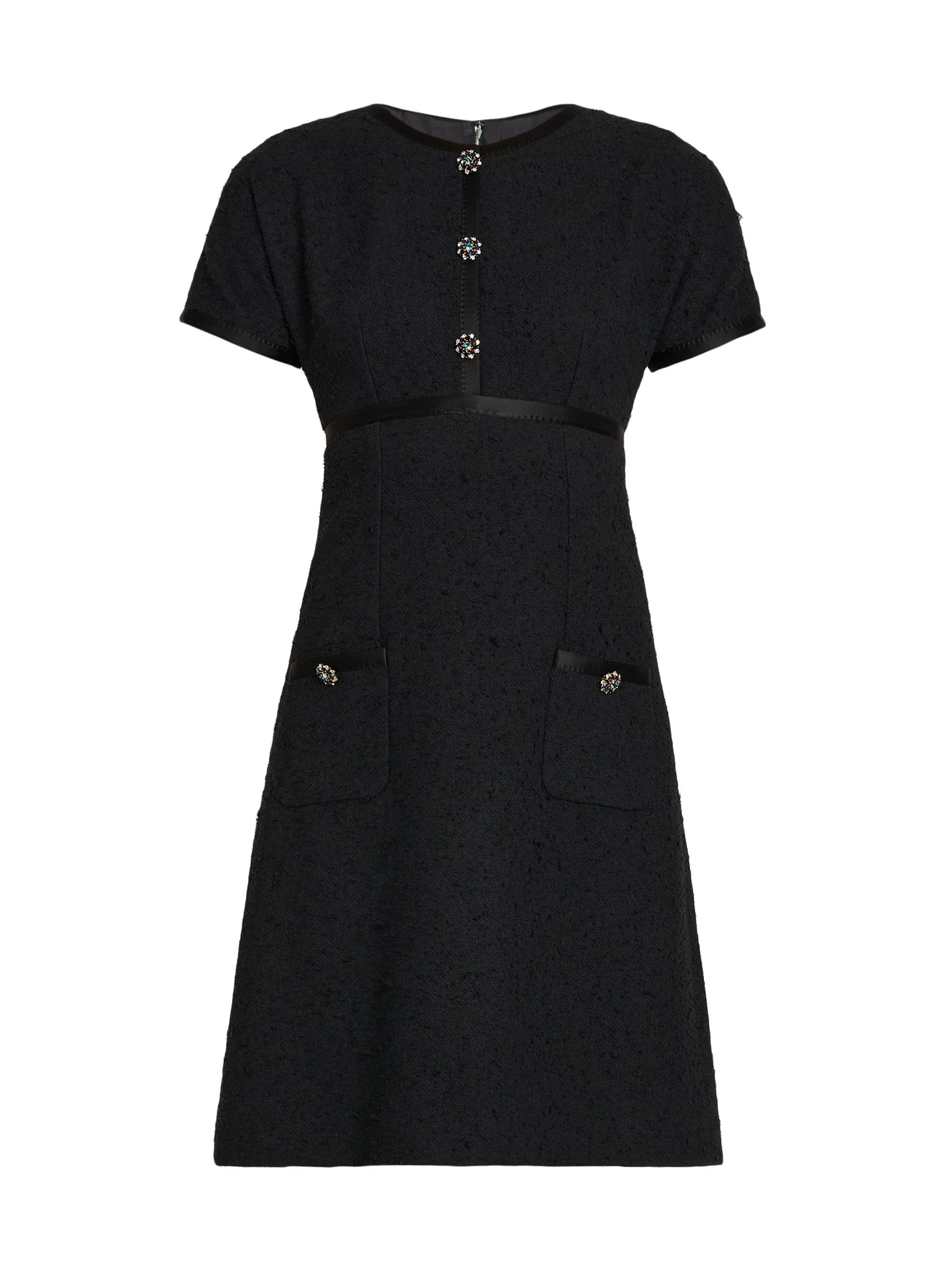 Women's Crystal-Button Tweed A-Line Minidress - Nero - 1
