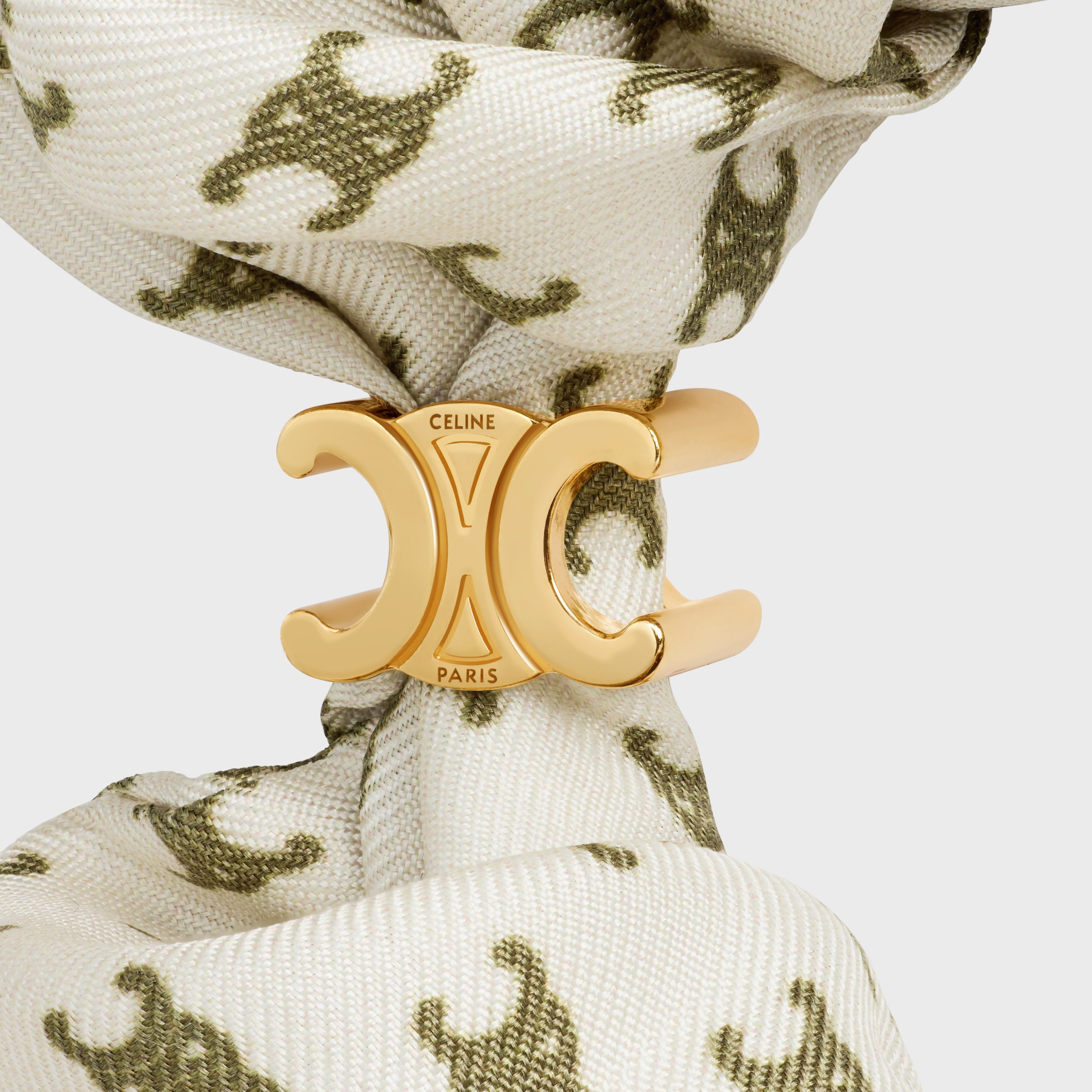 Celine Mini Triomphe Scrunchy in silk and Brass with Gold Finish - 2