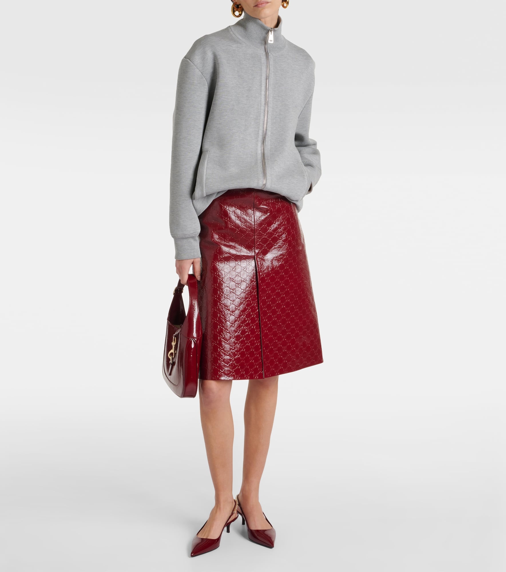 GG embossed leather midi skirt - 2