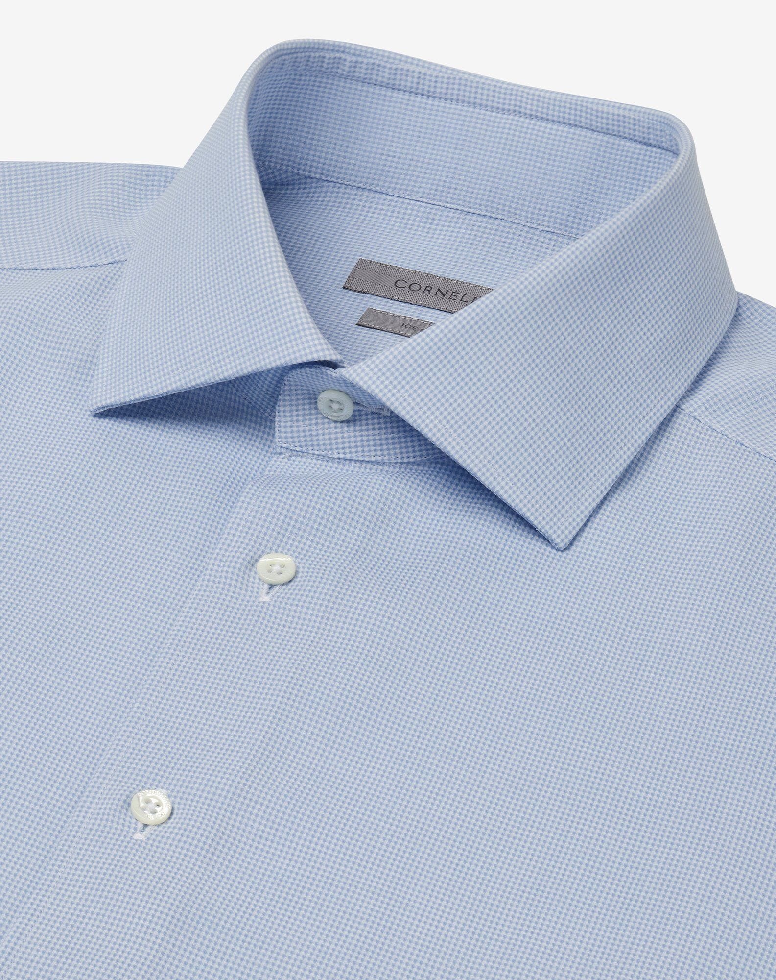 Ice cotton shirt with light blue microcheck pattern - 4