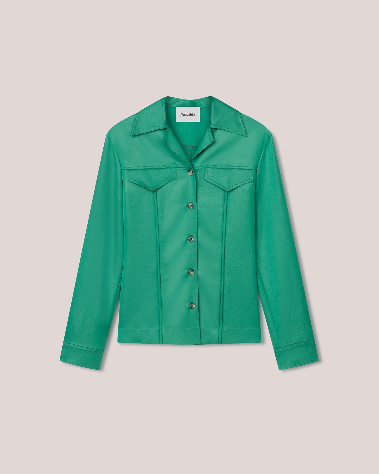 TOSCA - Glossy satin patch pocket shirt - Green - 1