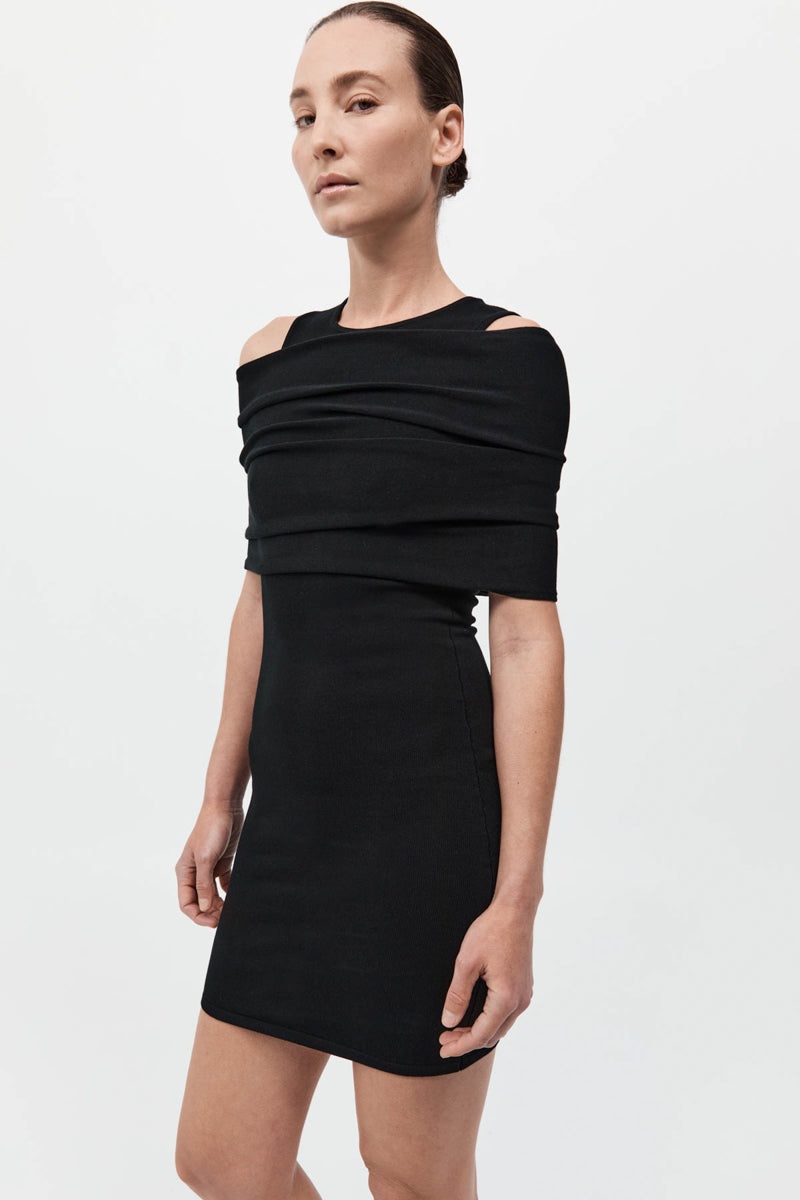 Detachable Layer Knit Dress - Black - 3