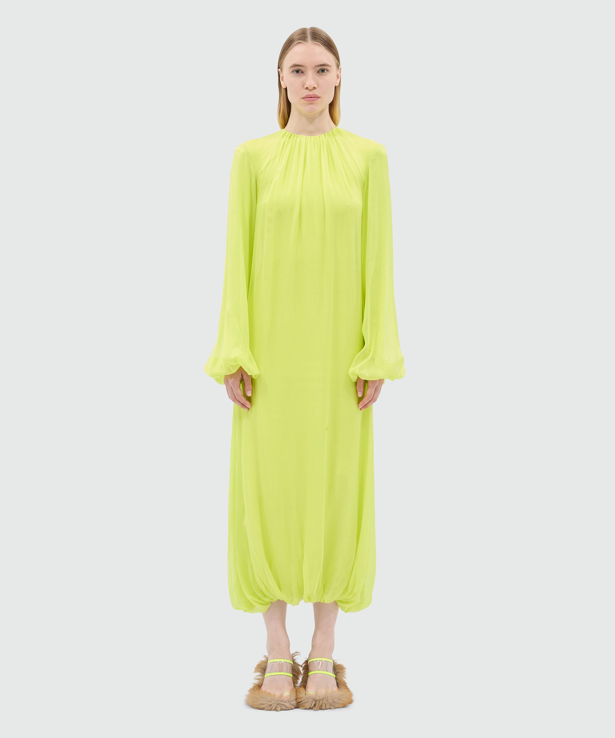 Long fluorescent yellow chiffon dress - 2