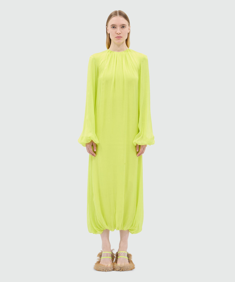 MSGM Long fluorescent yellow chiffon dress outlook