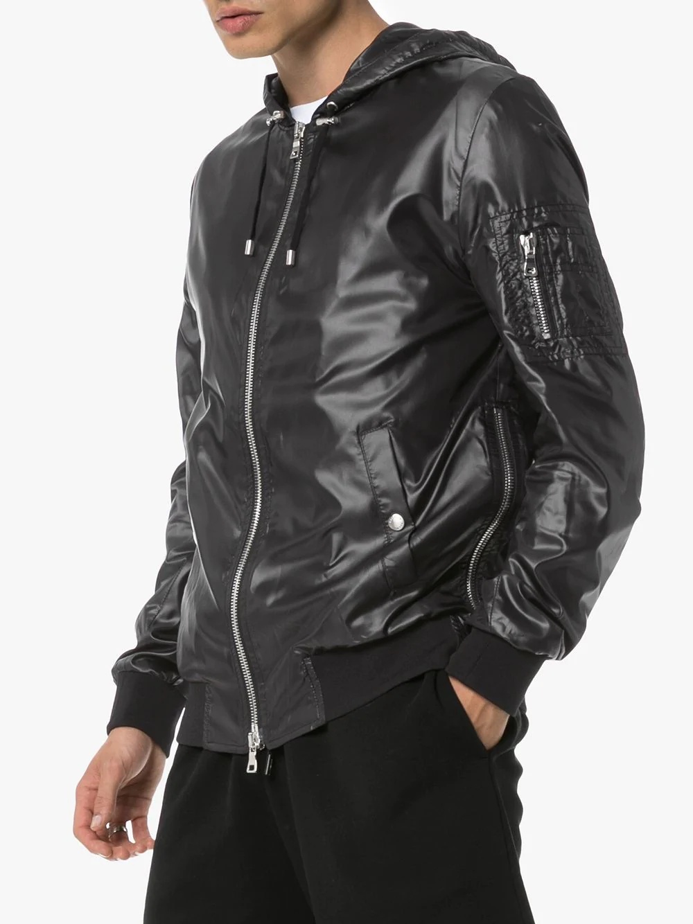 faux leather hooded jacket - 3