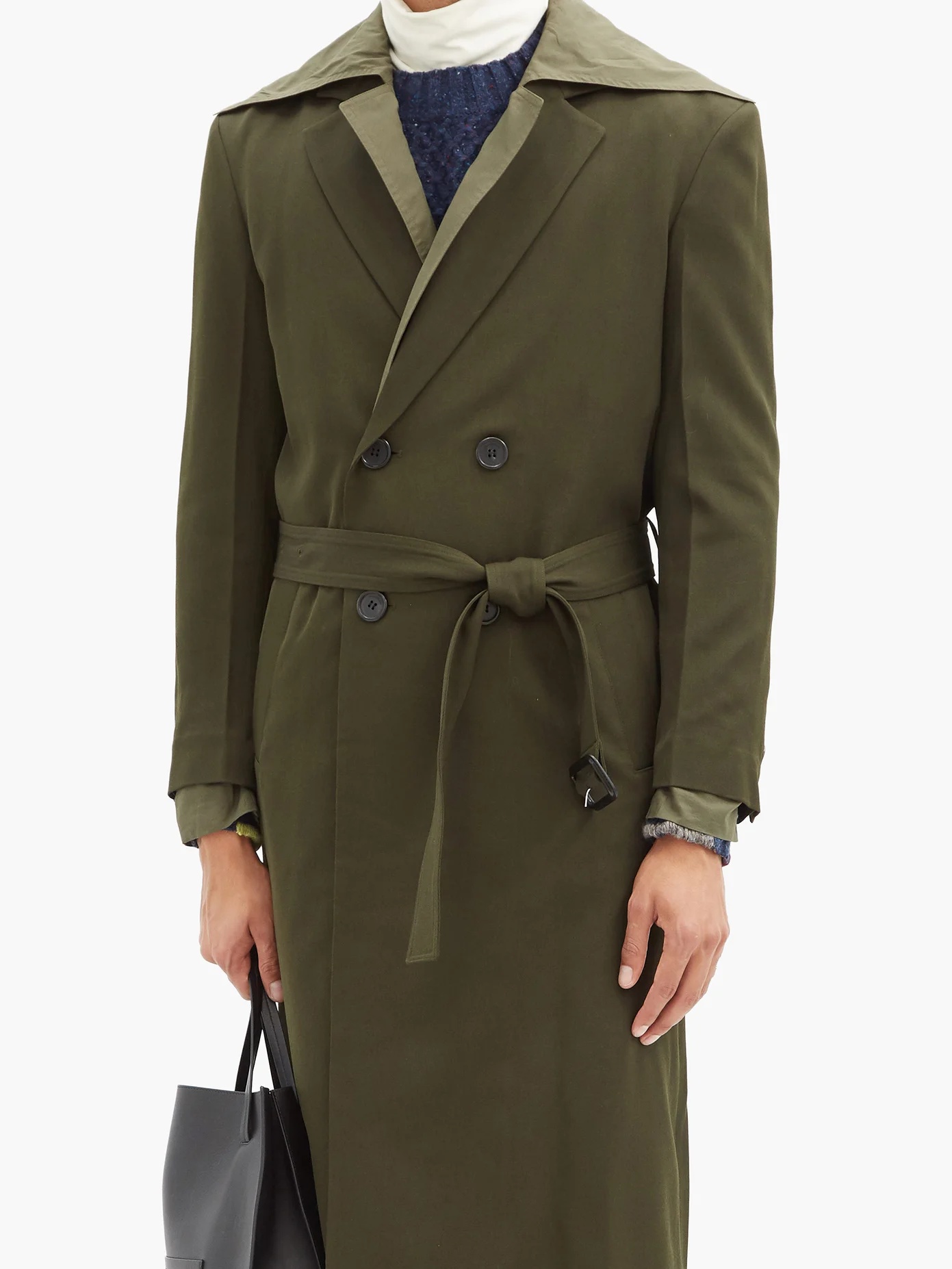 Double-layer belted wool-gabardine overcoat - 6