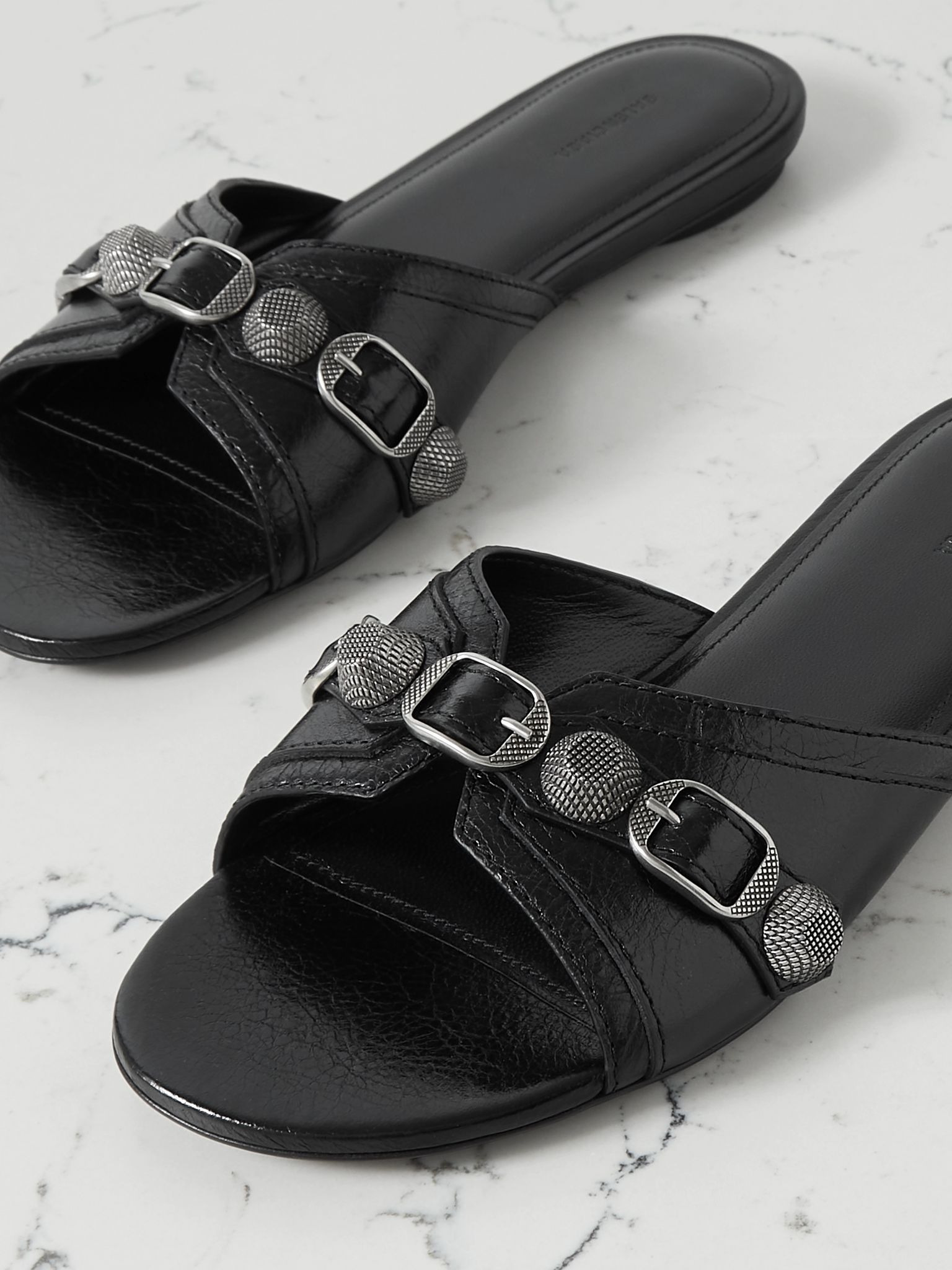 Cagole embellished textured-leather sandals Black - 4