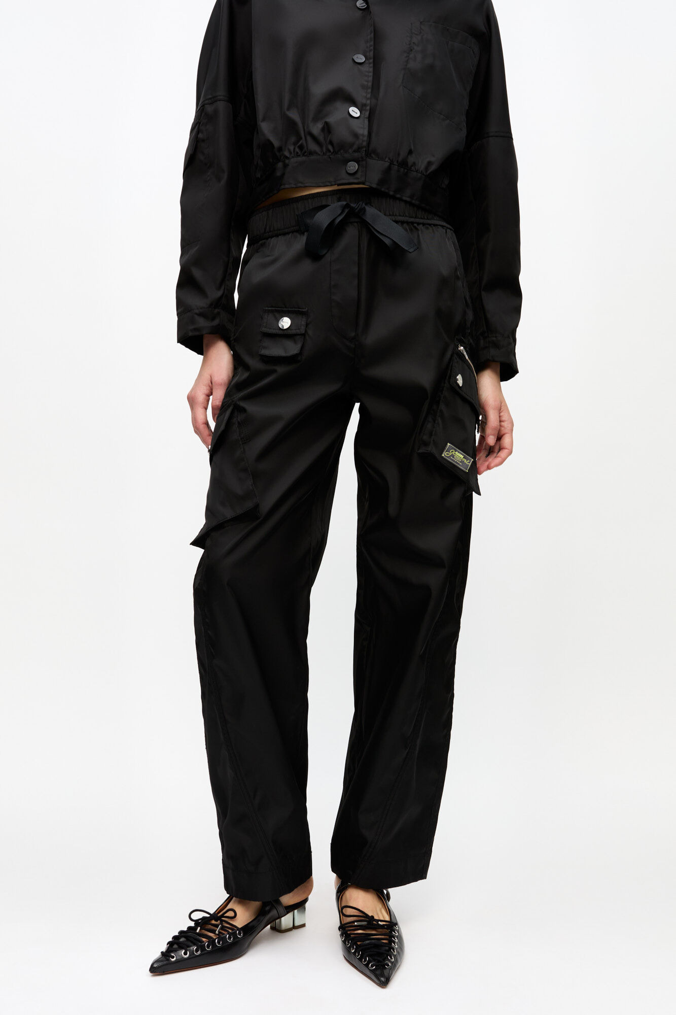 BLACK DUCHESSE NYLON CARGO PANTS - 3