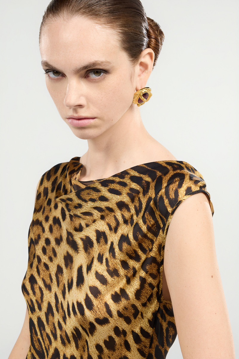 Silk Mini Dress With Jaguar Skin Print 6