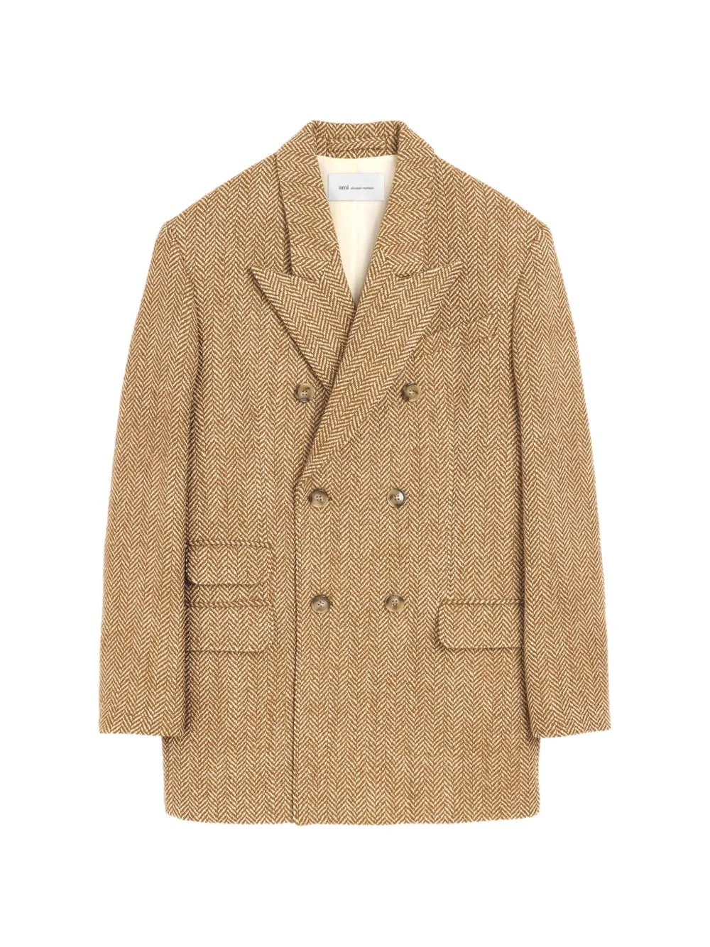 brown double breasted herringbone wool blazer - 1