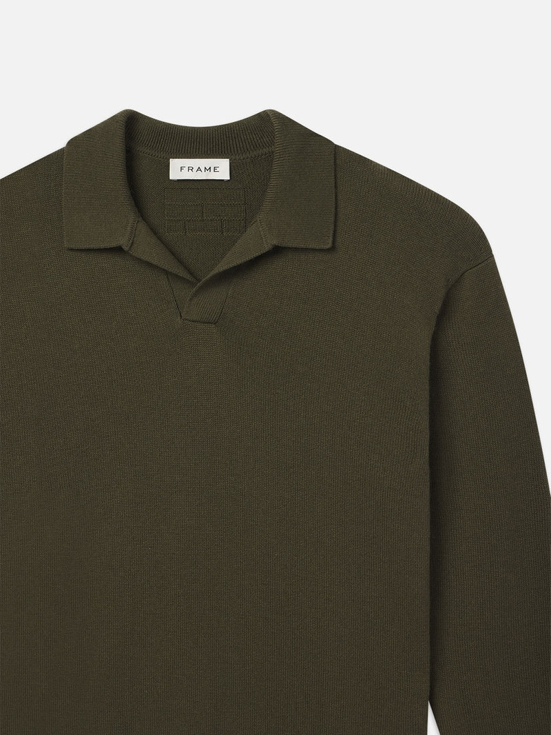 FRAME Silk Blend Polo Sweater in Dark Olive outlook