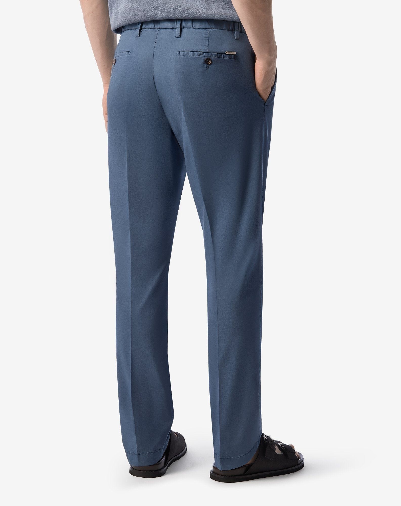 Blue stretch cotton satin trousers - 4