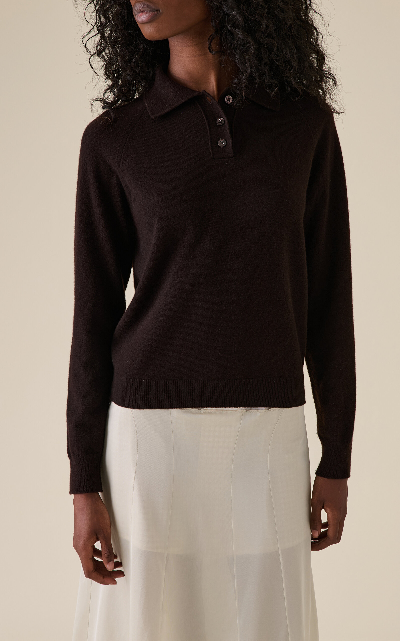 Knit Wool Polo Top brown - 2