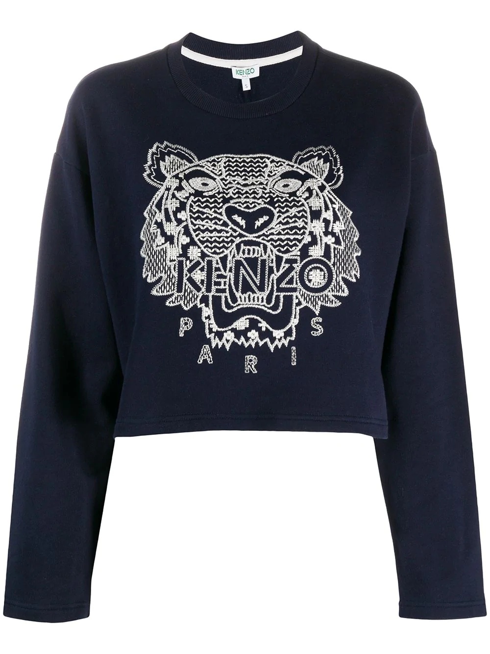 tiger-embroidered cropped sweatshirt - 1