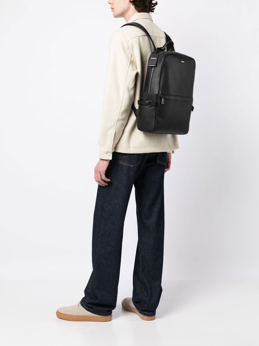 logo-tag leather backpack - 2