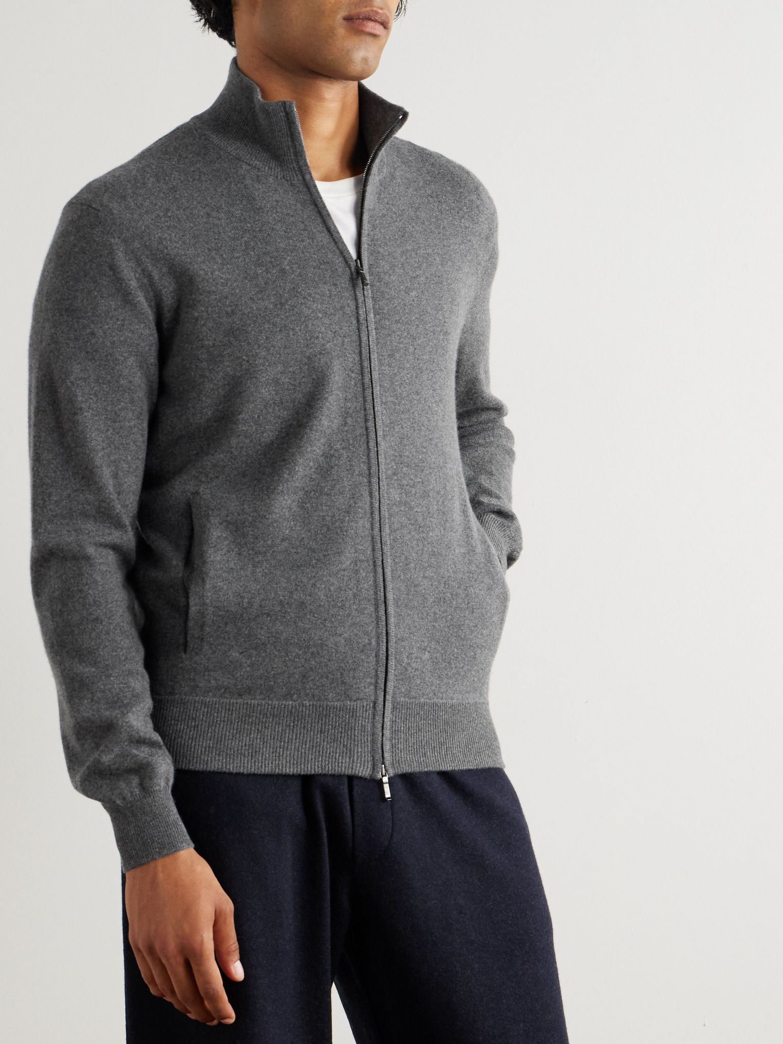 Cashmere Zip-Up Sweater Gray - 3