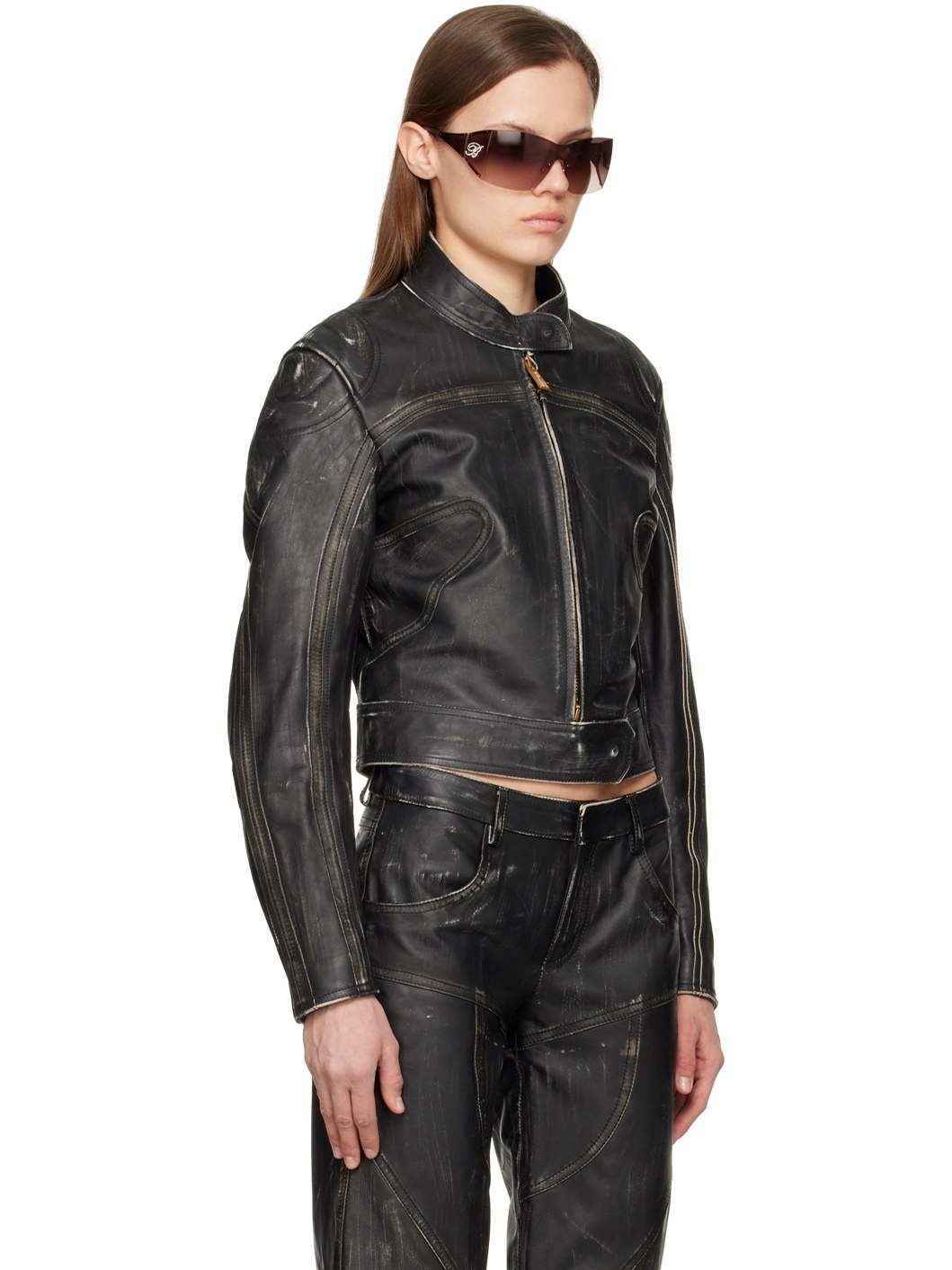 Black Distressed Leather Jacket - 2