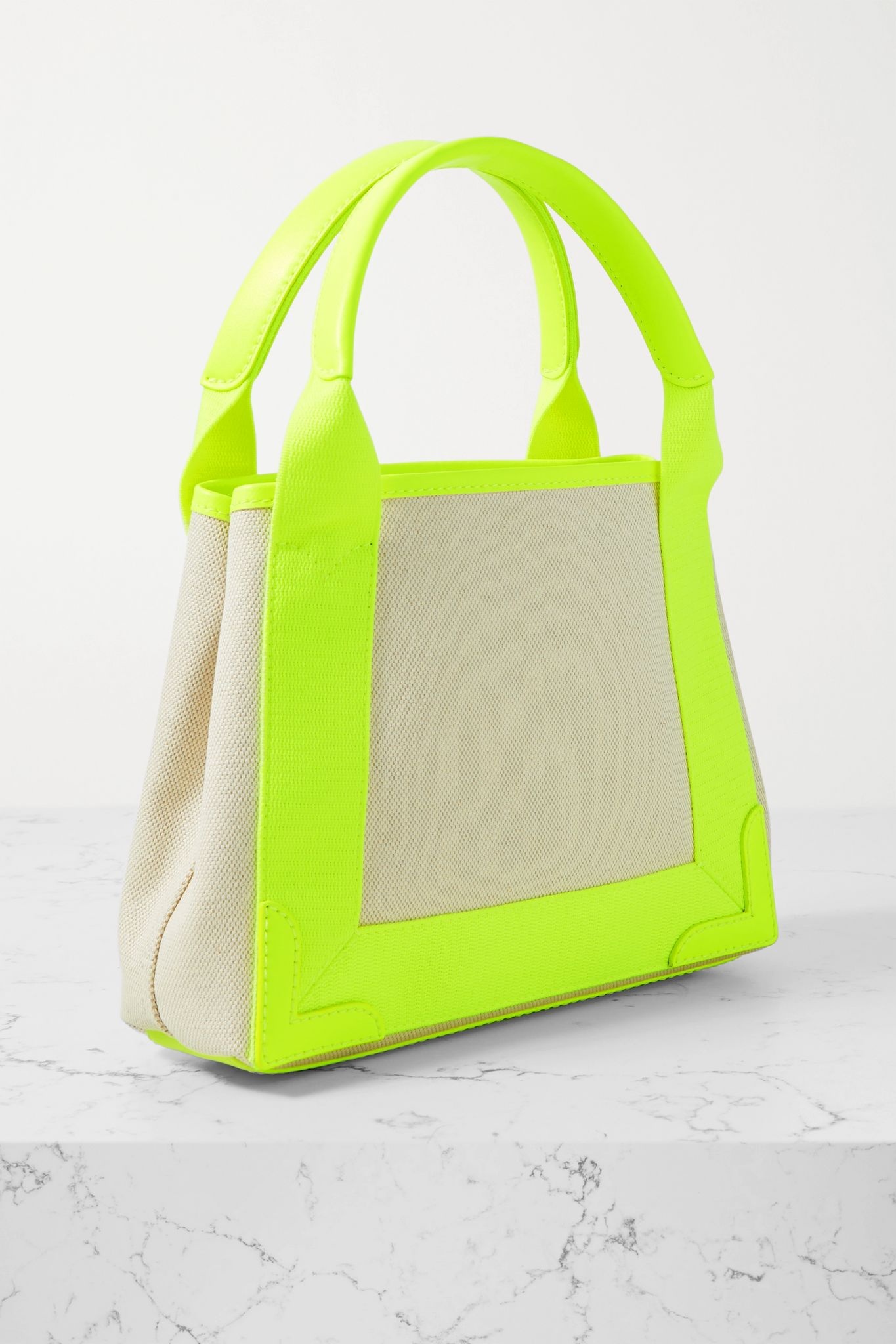 Navy XS Cabas neon leather-trimmed printed canvas tote - 3