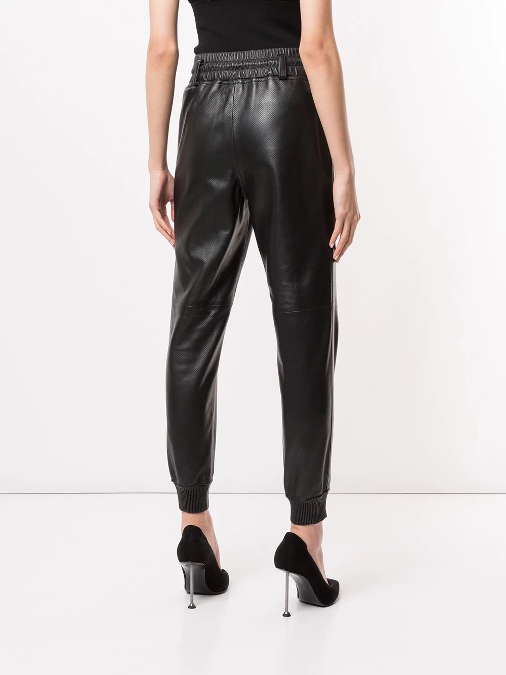 lambskin leather track pants - 4