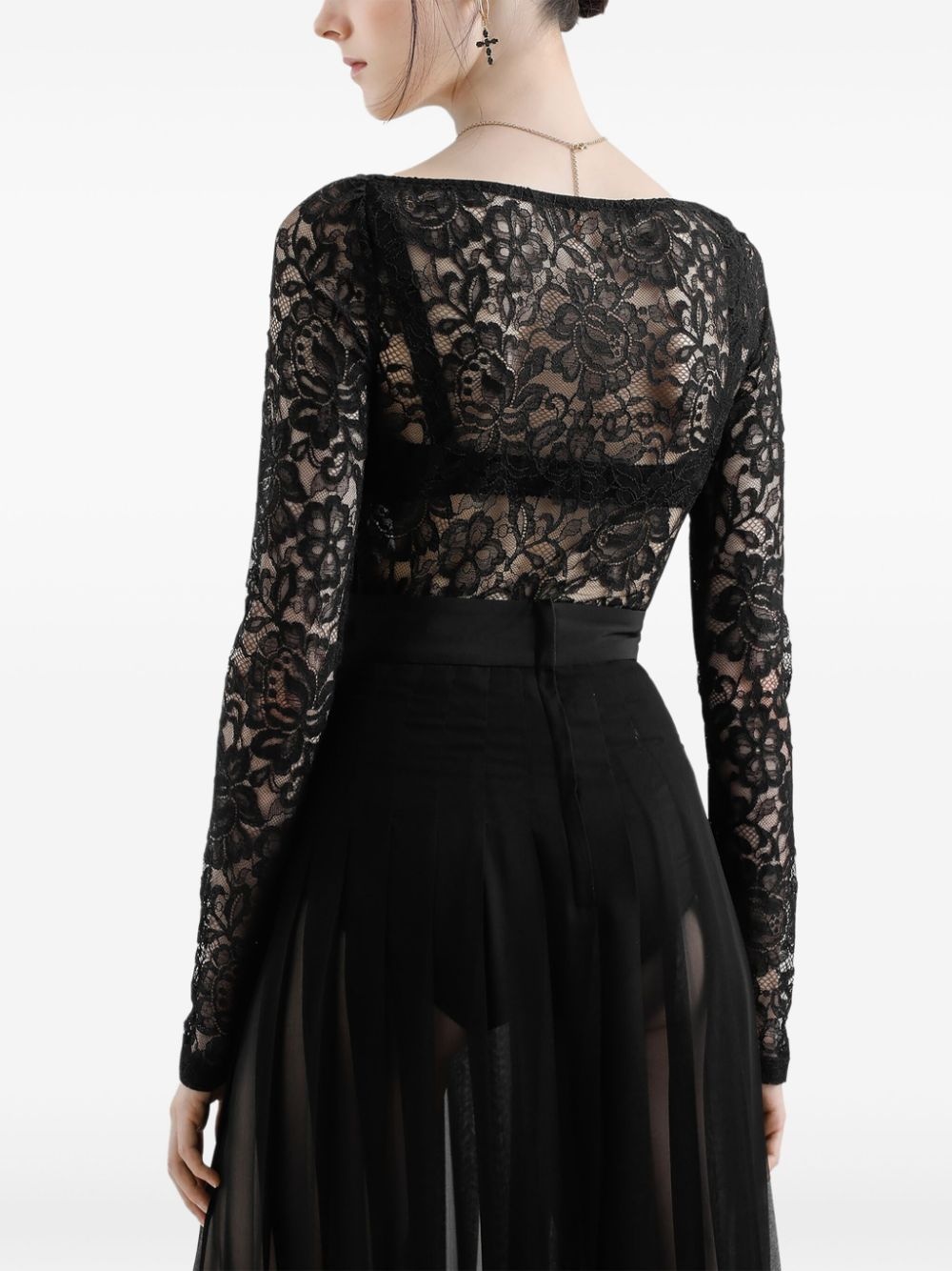 floral-lace sweetheart-neck top - 6