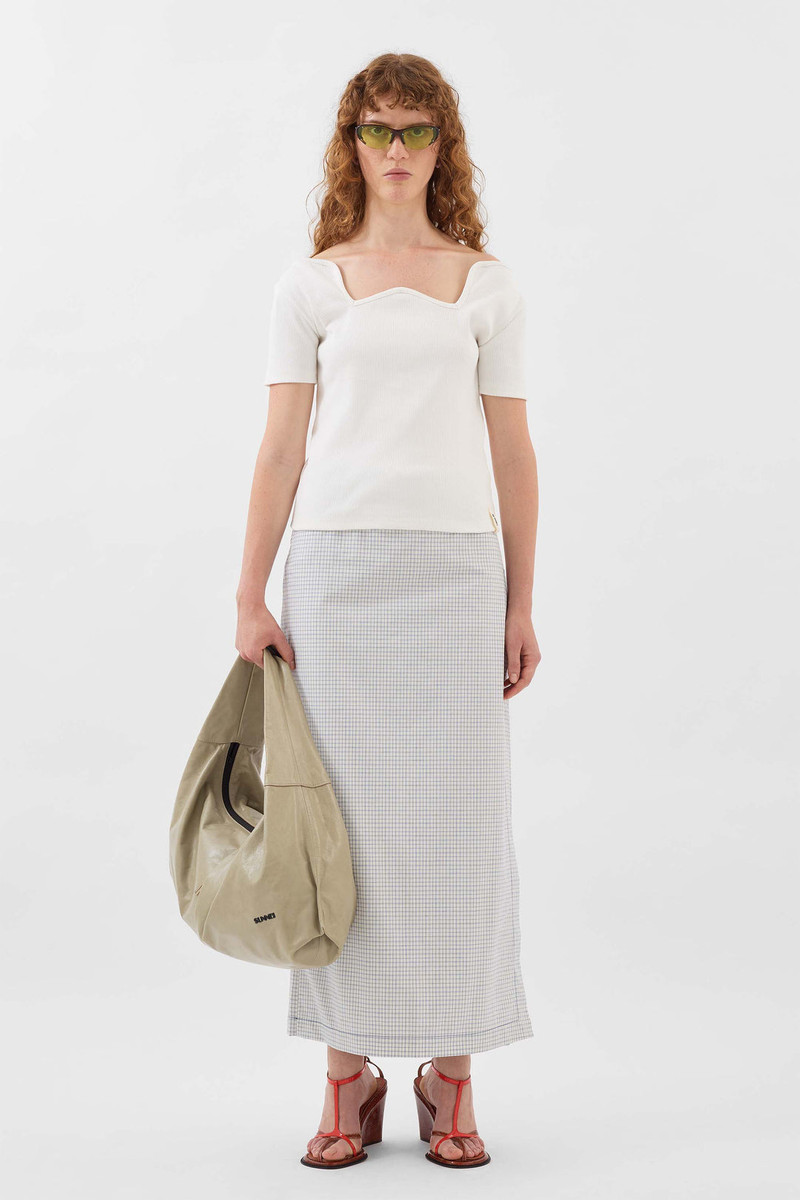 NEW LONG PANTA SKIRT / off white & blue check 3