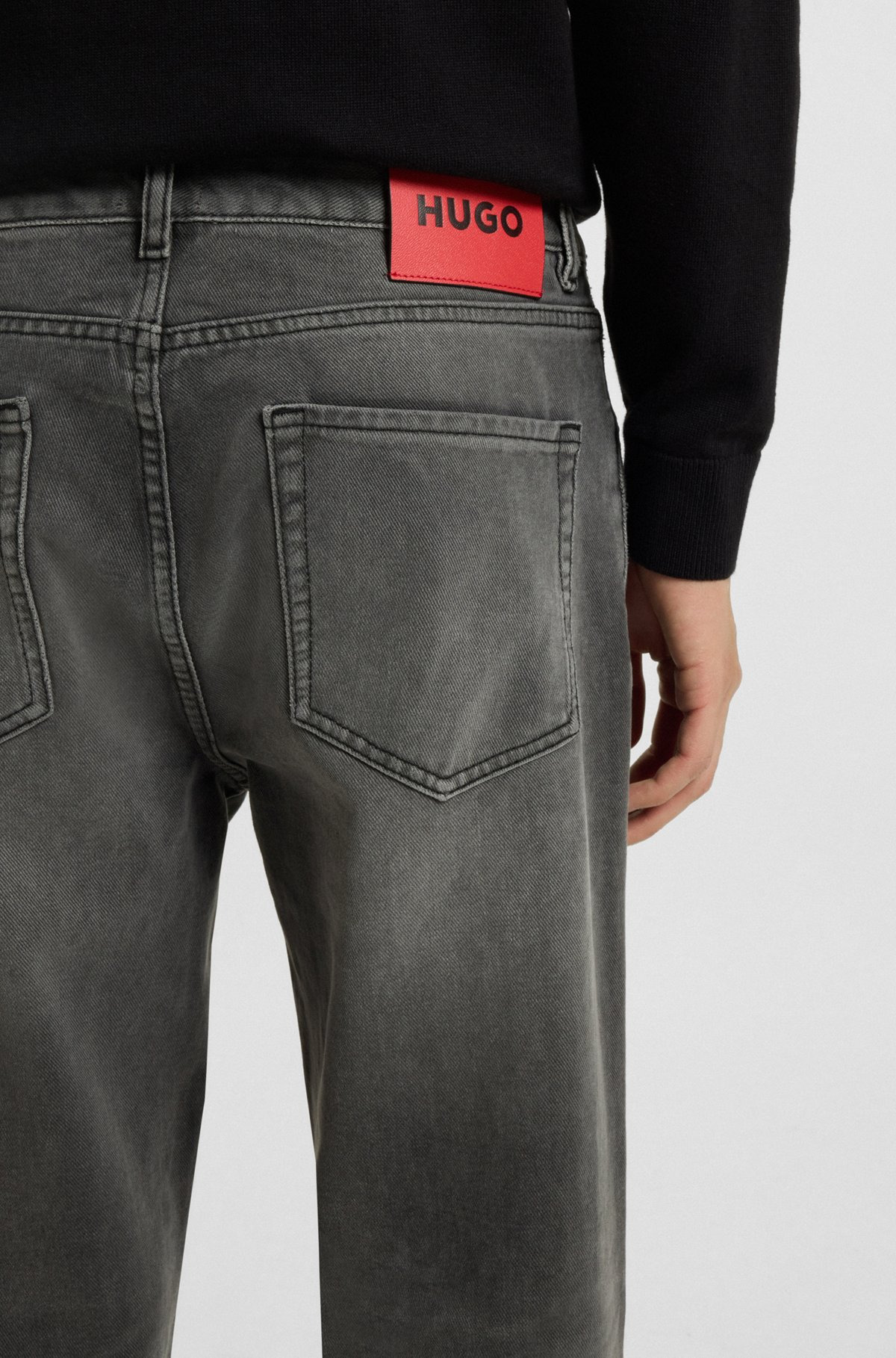 TAPERED-FIT JEANS IN GRAY DENIM WITH USED EFFECTS - 5