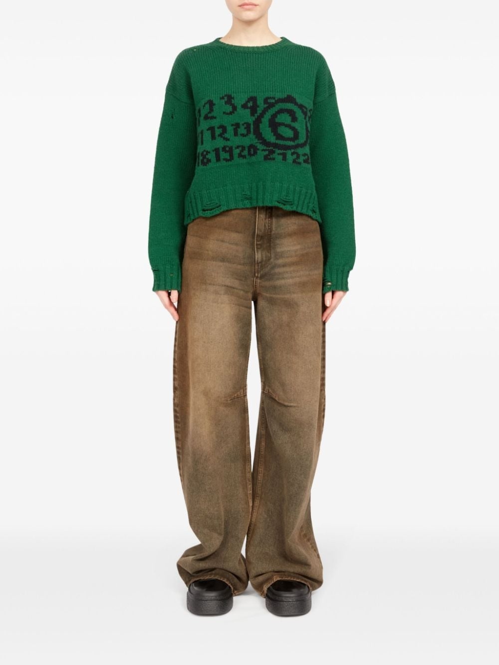 logo-intarsia distressed-effect jumper - 2