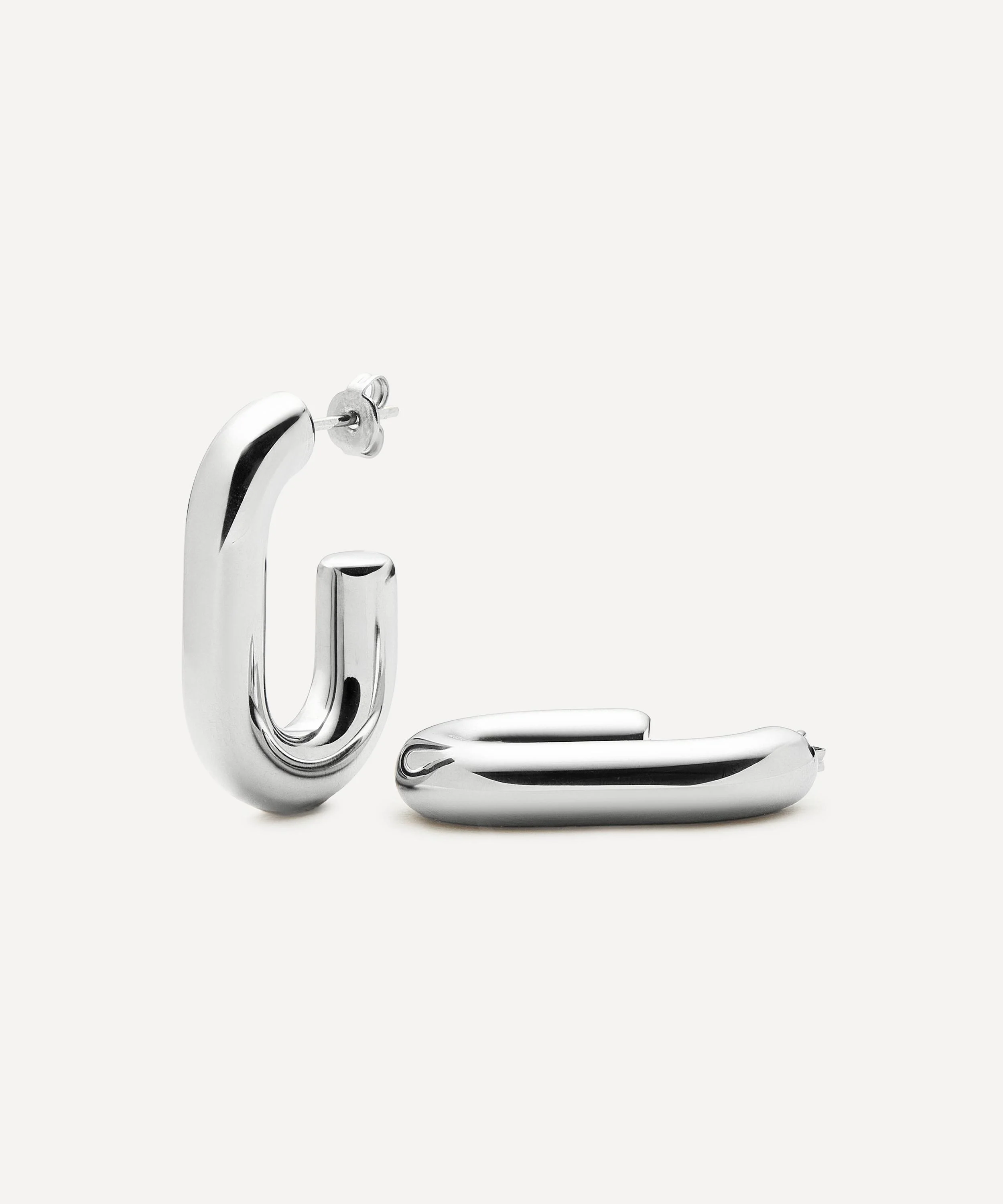 Platinum-Plated Chubby Oval Medium Hoop Earrings - 1