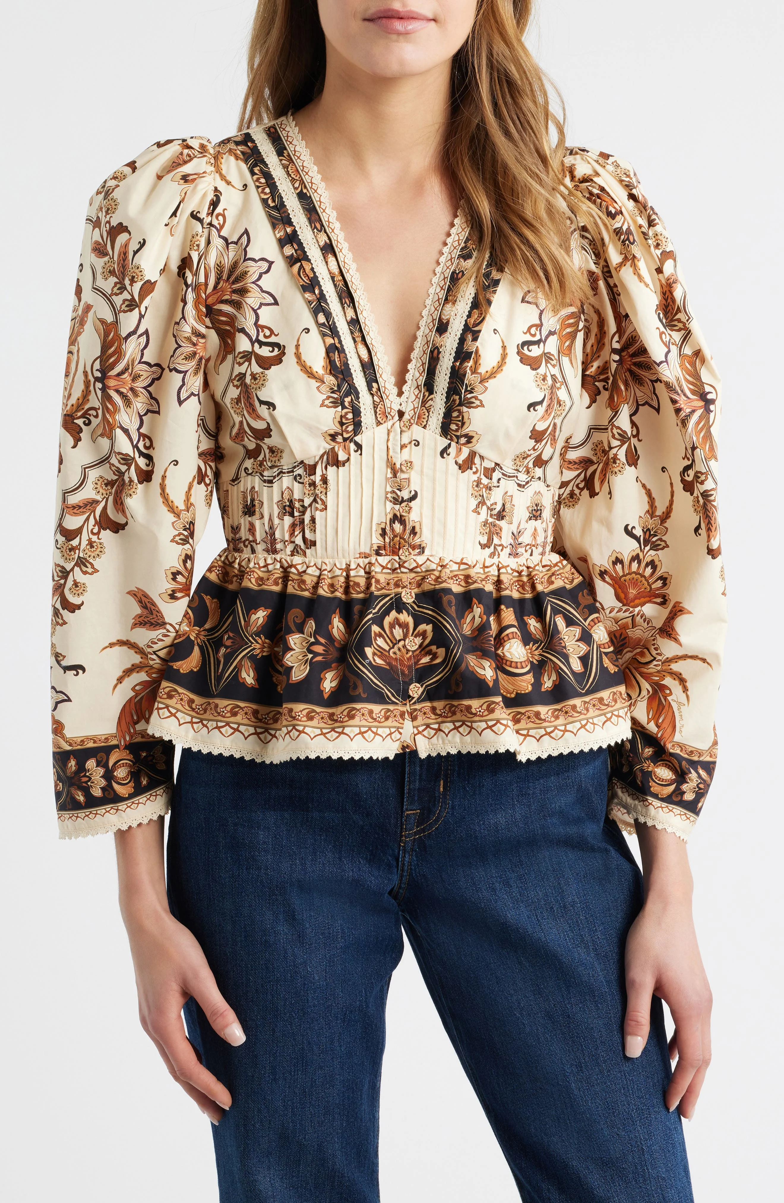 FARM Rio Majestic Garden Cotton Top in Sand at Nordstrom - 1