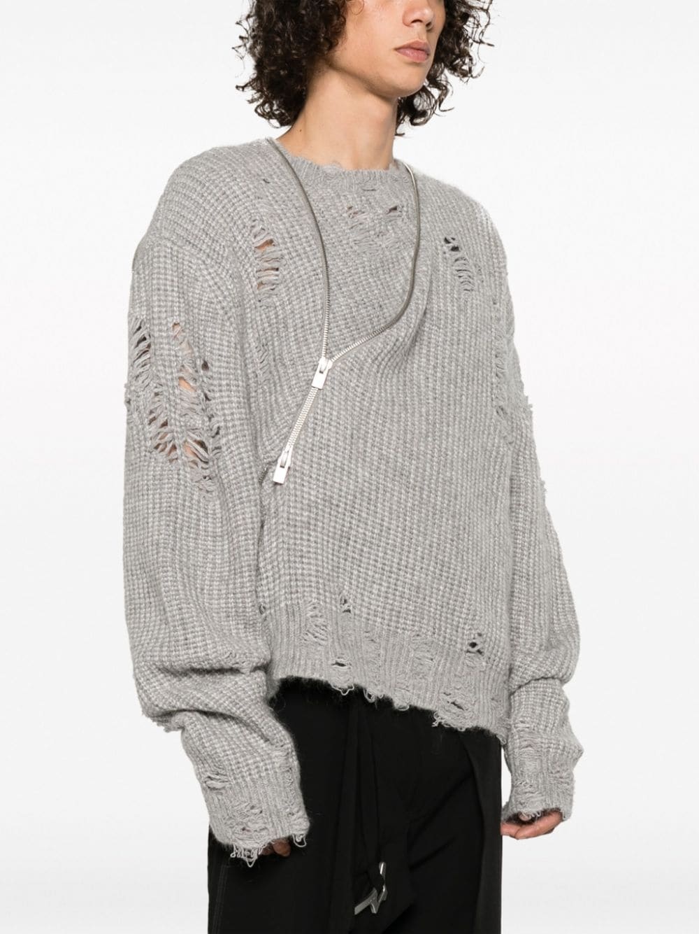 decorative zip-detail distressed jumper - 3