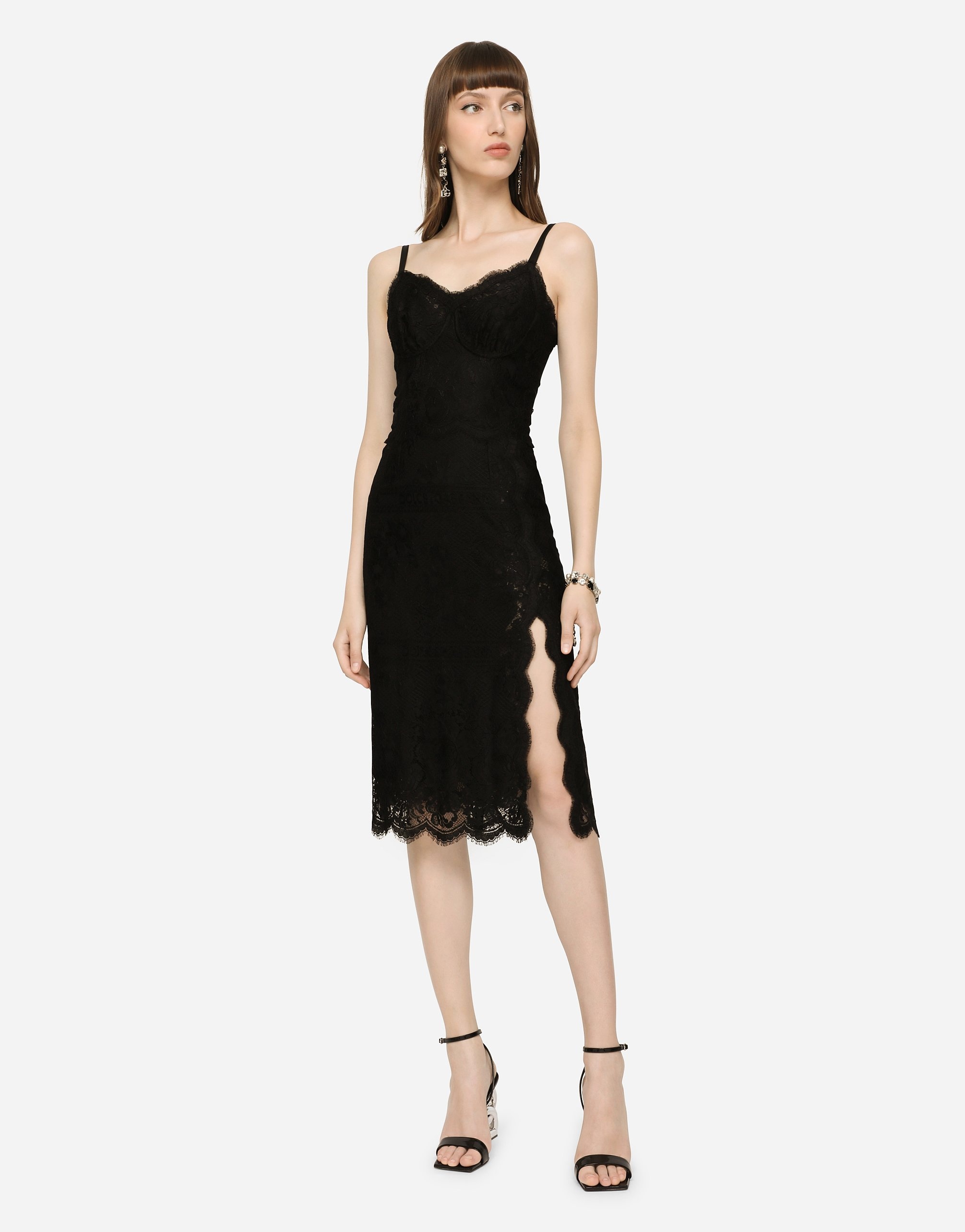 Lace midi dress with double scalloped detailing - 2