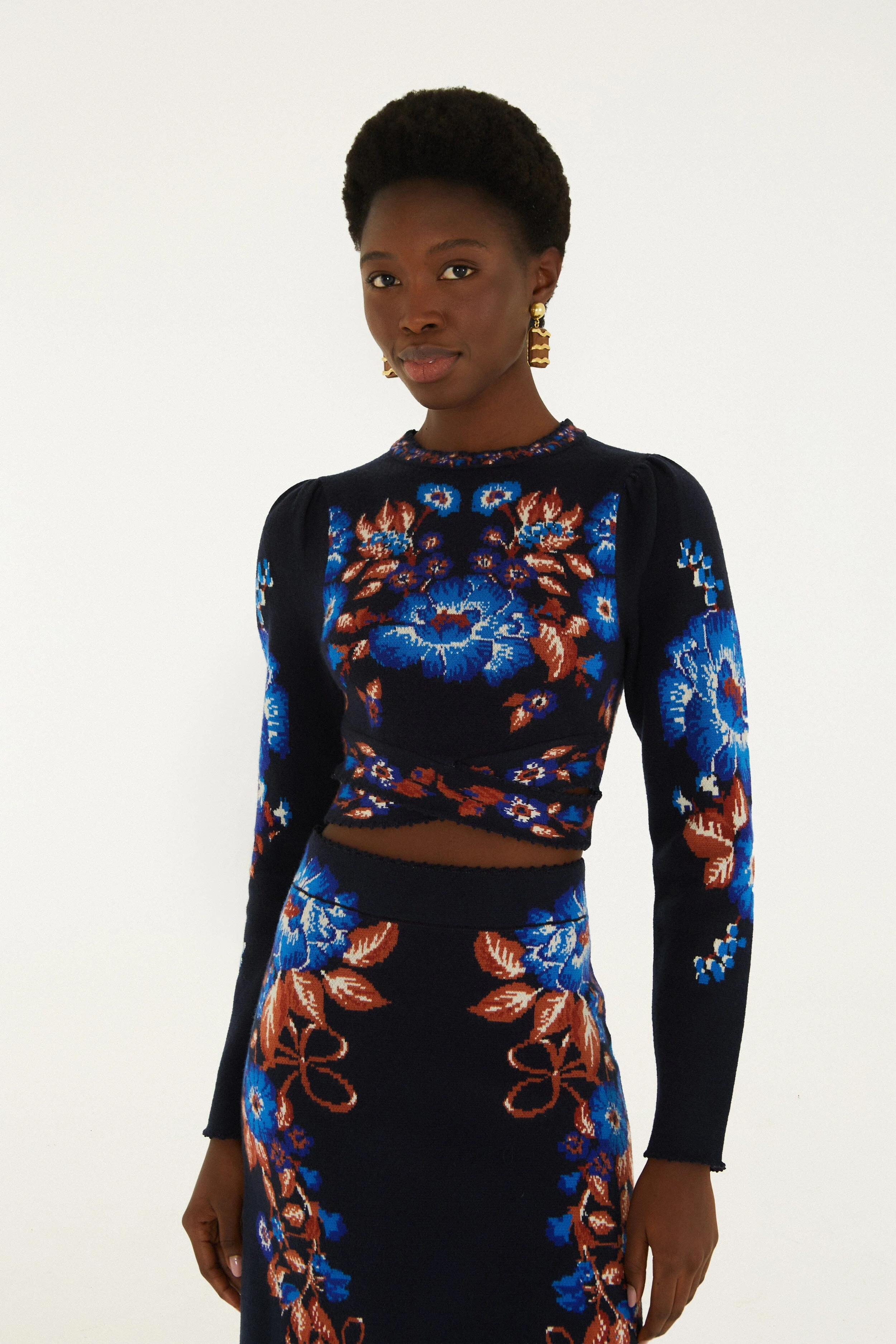 Bow Garden Long Sleeve Knit Crop Top - 1