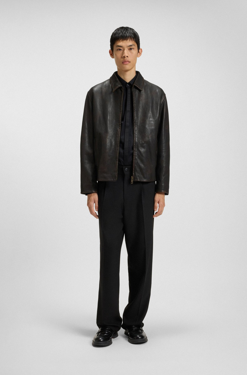 HUGO GRAINED-LEATHER JACKET WITH TOPSTITCHING outlook