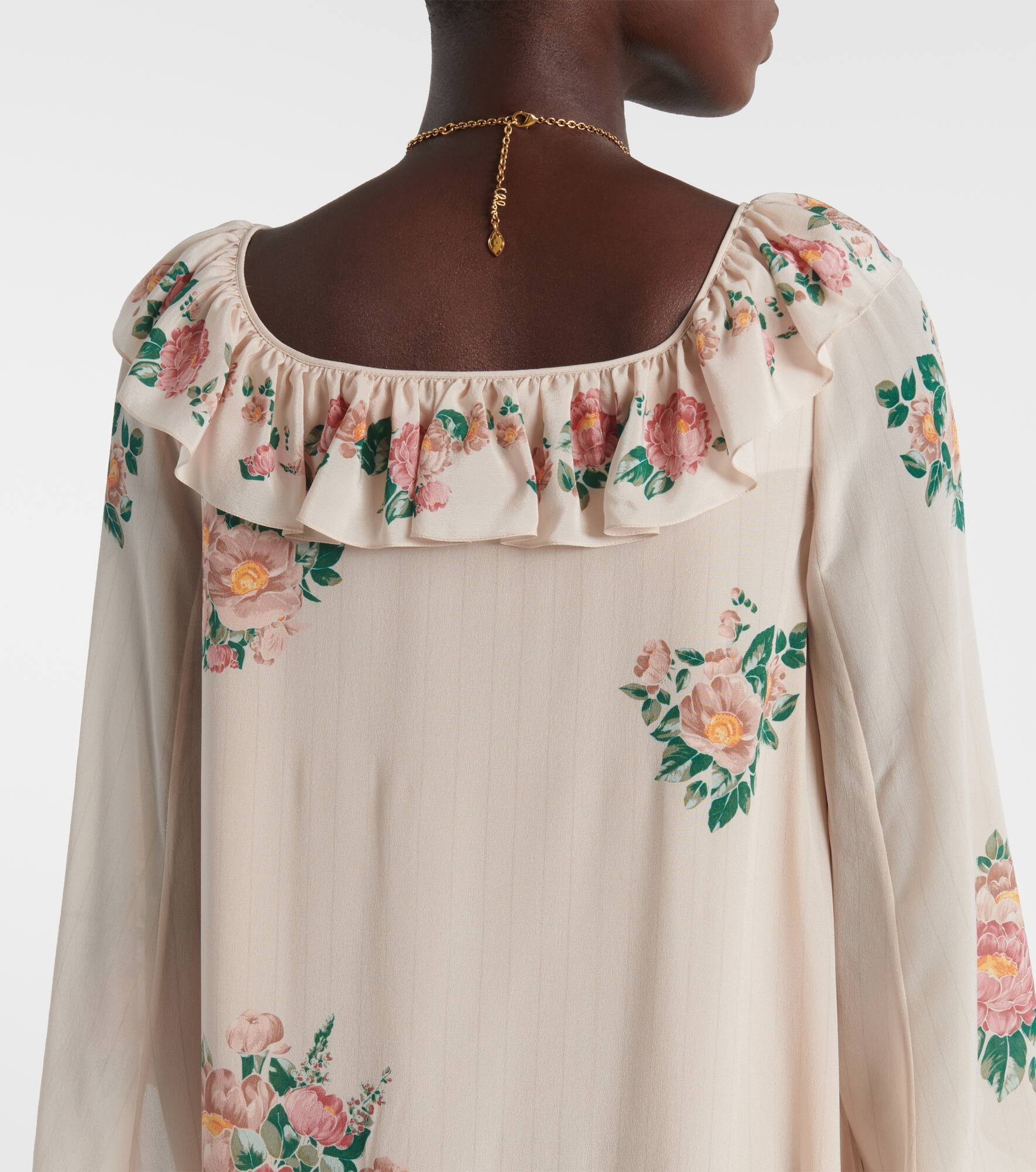 Floral silk crêpe de chine maxi dress - 6
