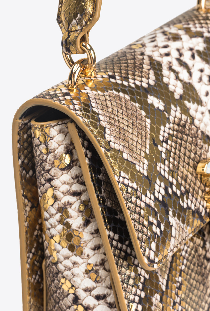 PINKO GALLERIA MINI LOVE BAG TOP HANDLE LIGHT IN LAMINATED REPTILE-PRINT LEATHER 6
