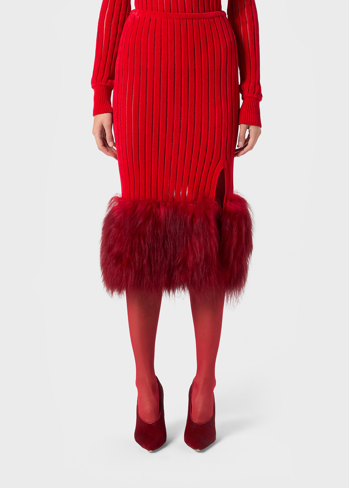 KNIT MIDI SKIRT WITH FUR - 3