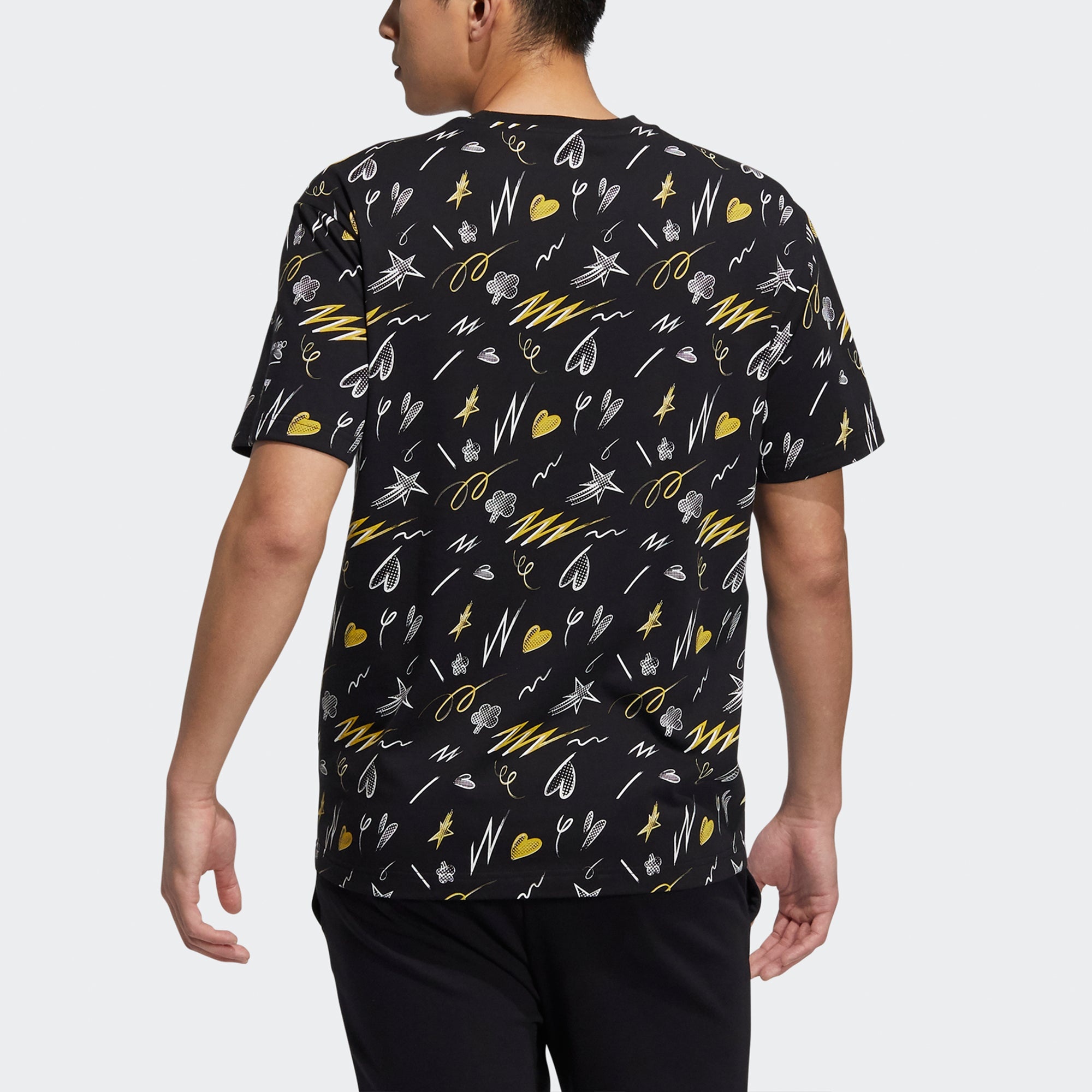 adidas neo M Mf Tee 3 Disney Full Print Pattern Round Neck Short Sleeve Black HF0458 - 3