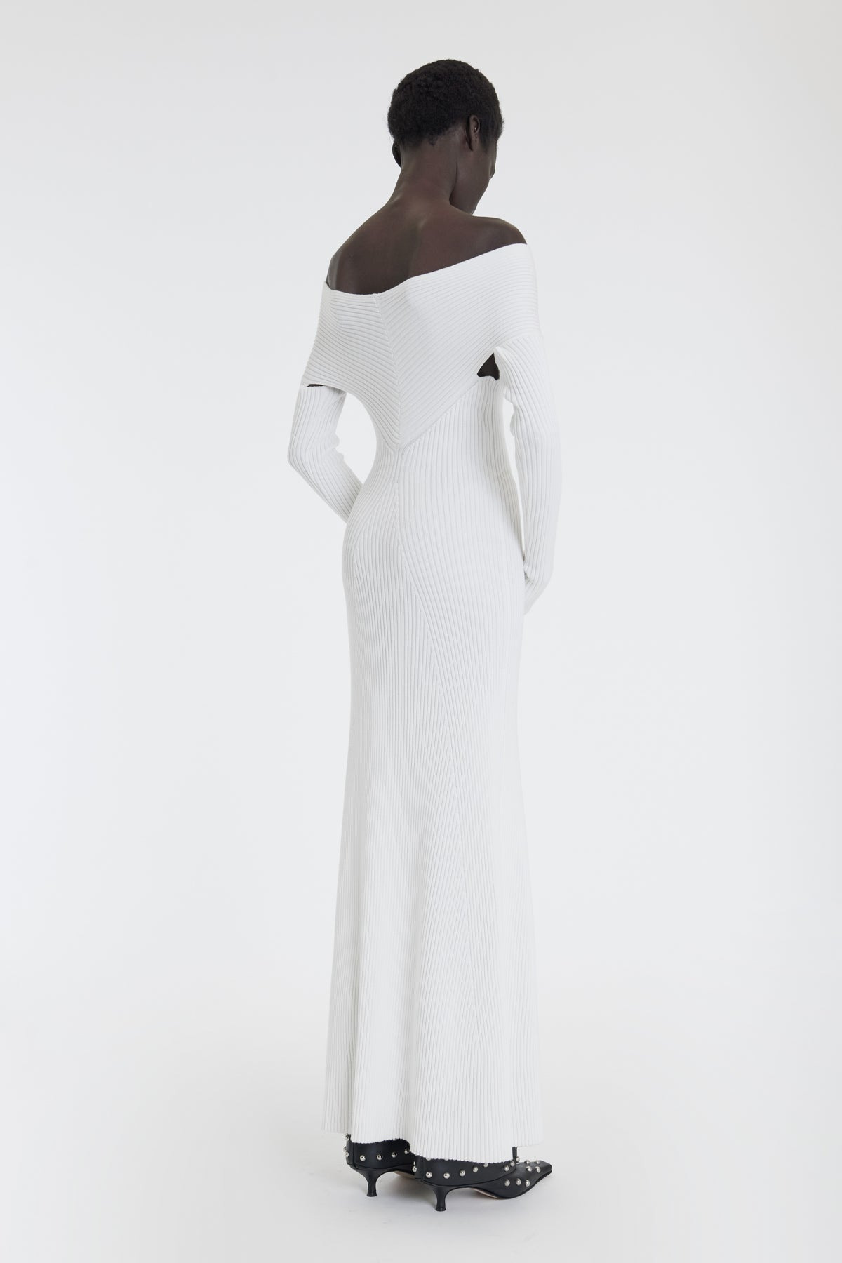 KNIT MAXI OFF SHOULDER DRESS IVORY - 3