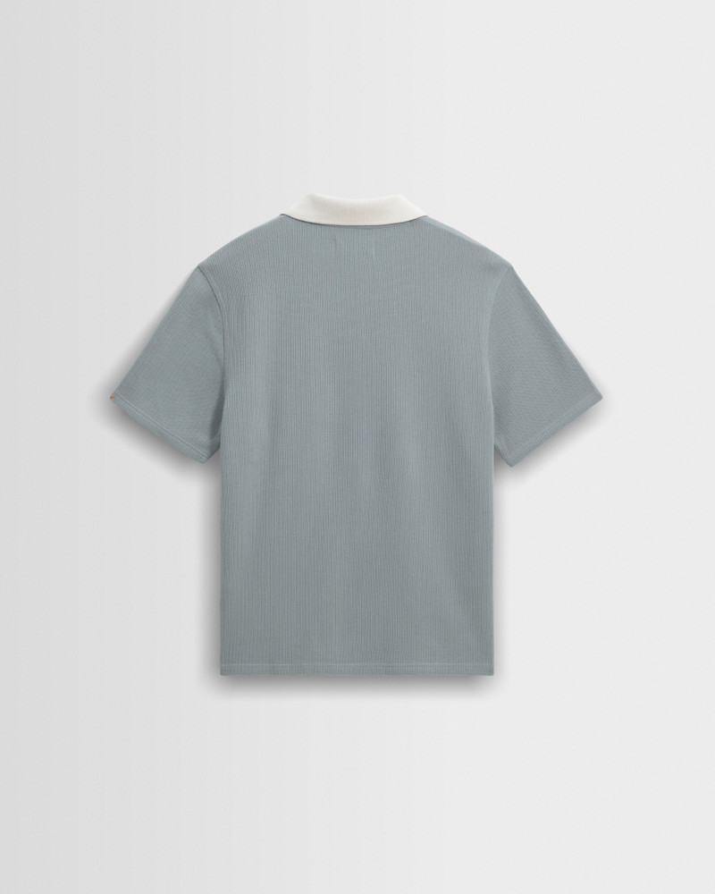 Pendal - Blue And Ecru Ribbed Organic Cotton Polo Shirt 8