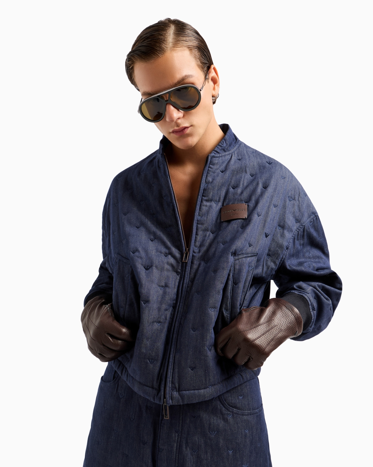 Denim jacket with all-over micro-eagle embroidery - 5