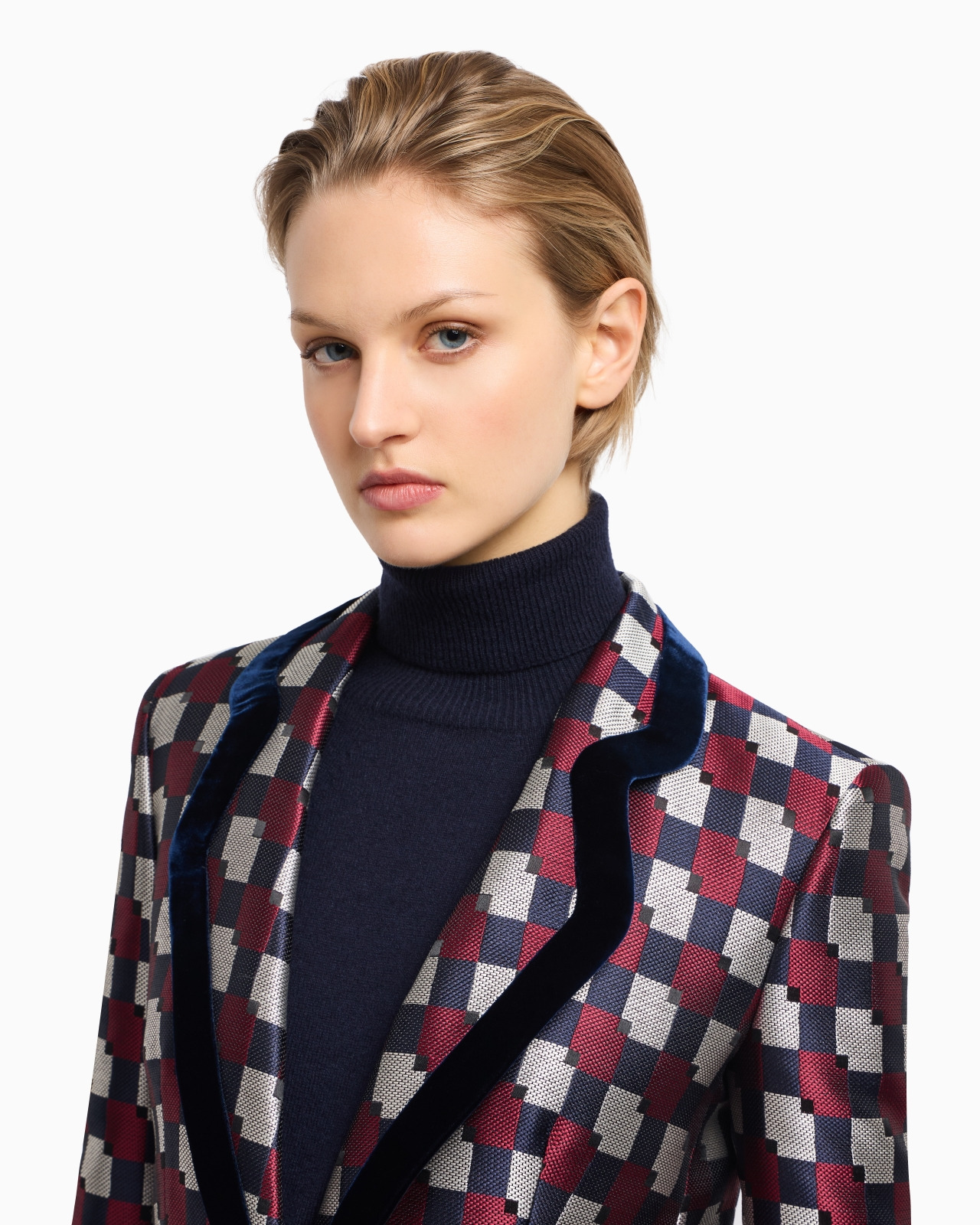 GEOMETRIC JACQUARD BLAZER WITH VELVET DETAILS - 5