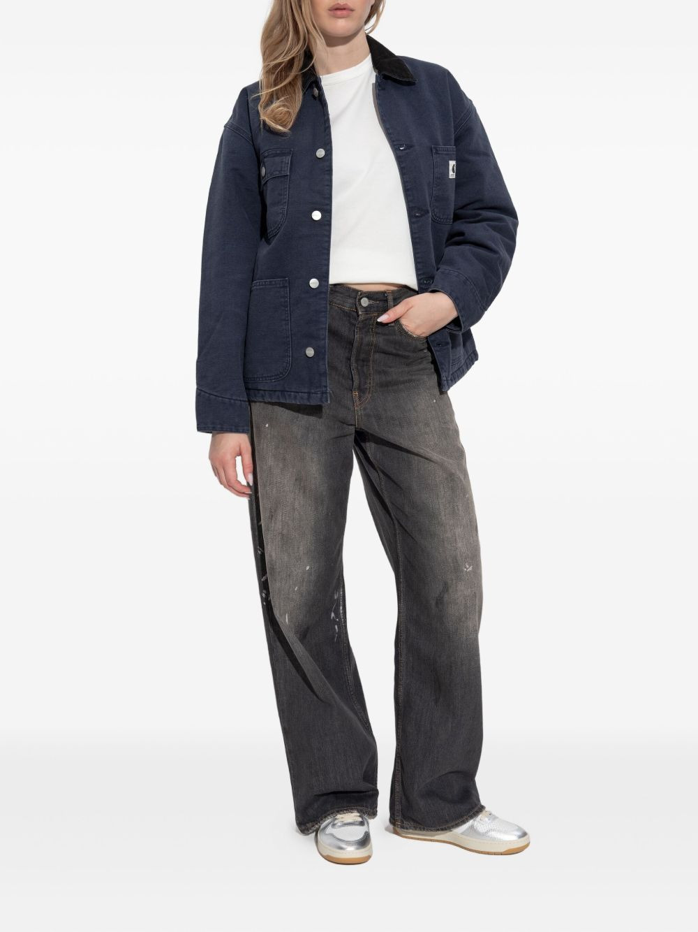 corduroy-collar organic-cotton coat - 2